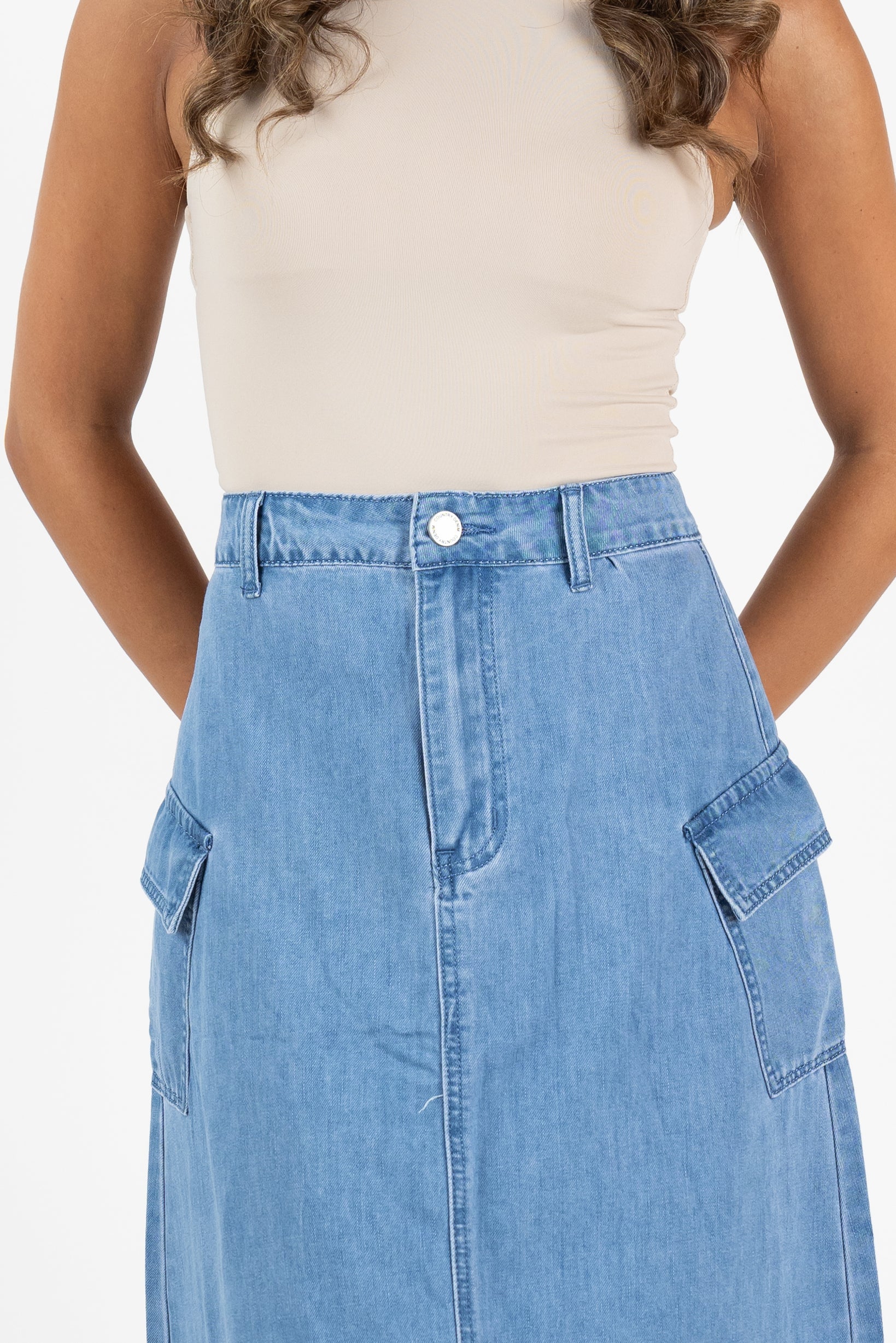Cargo Denim Maxi Skirt
