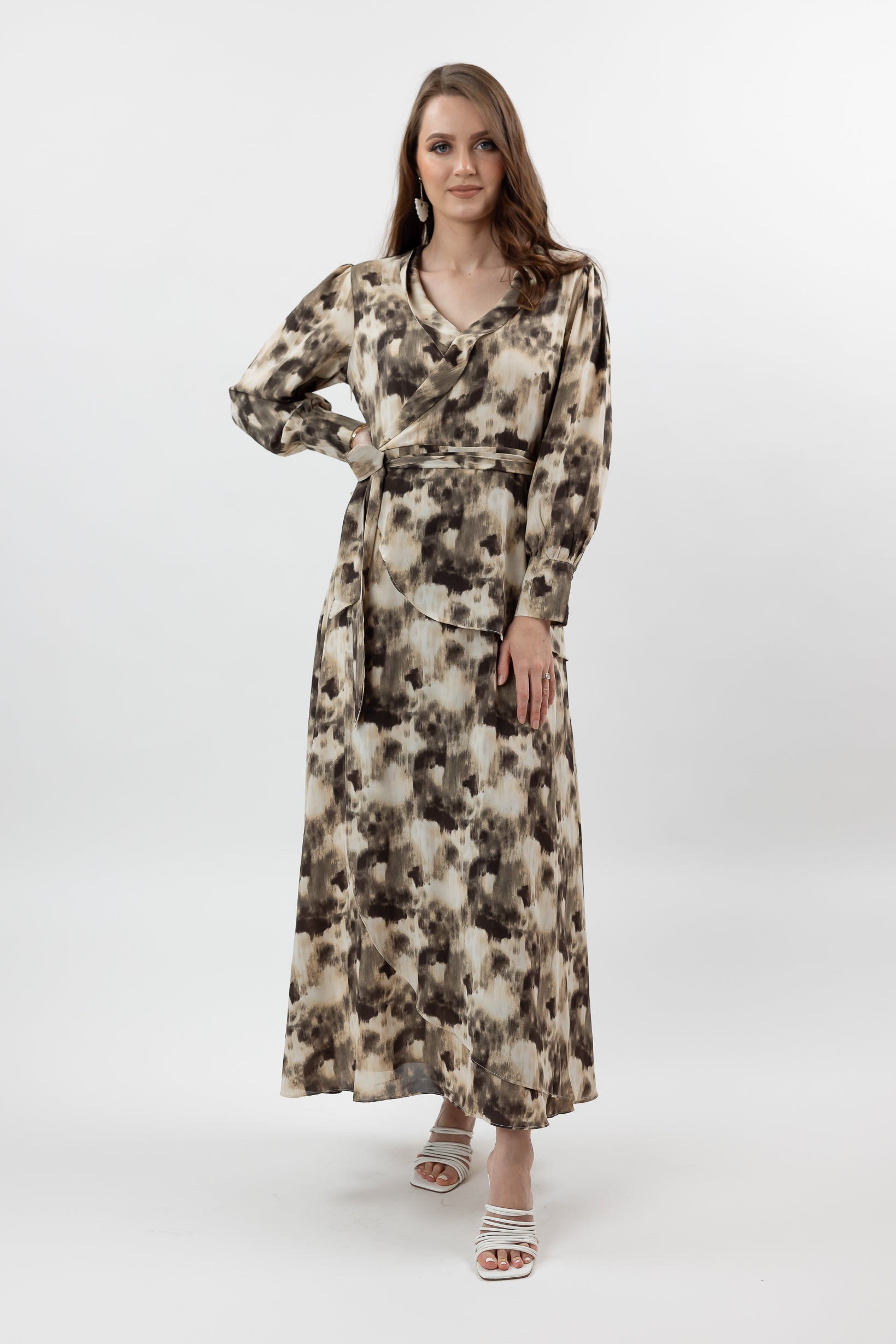 M8467BrownPrint-dress-wrap-printed