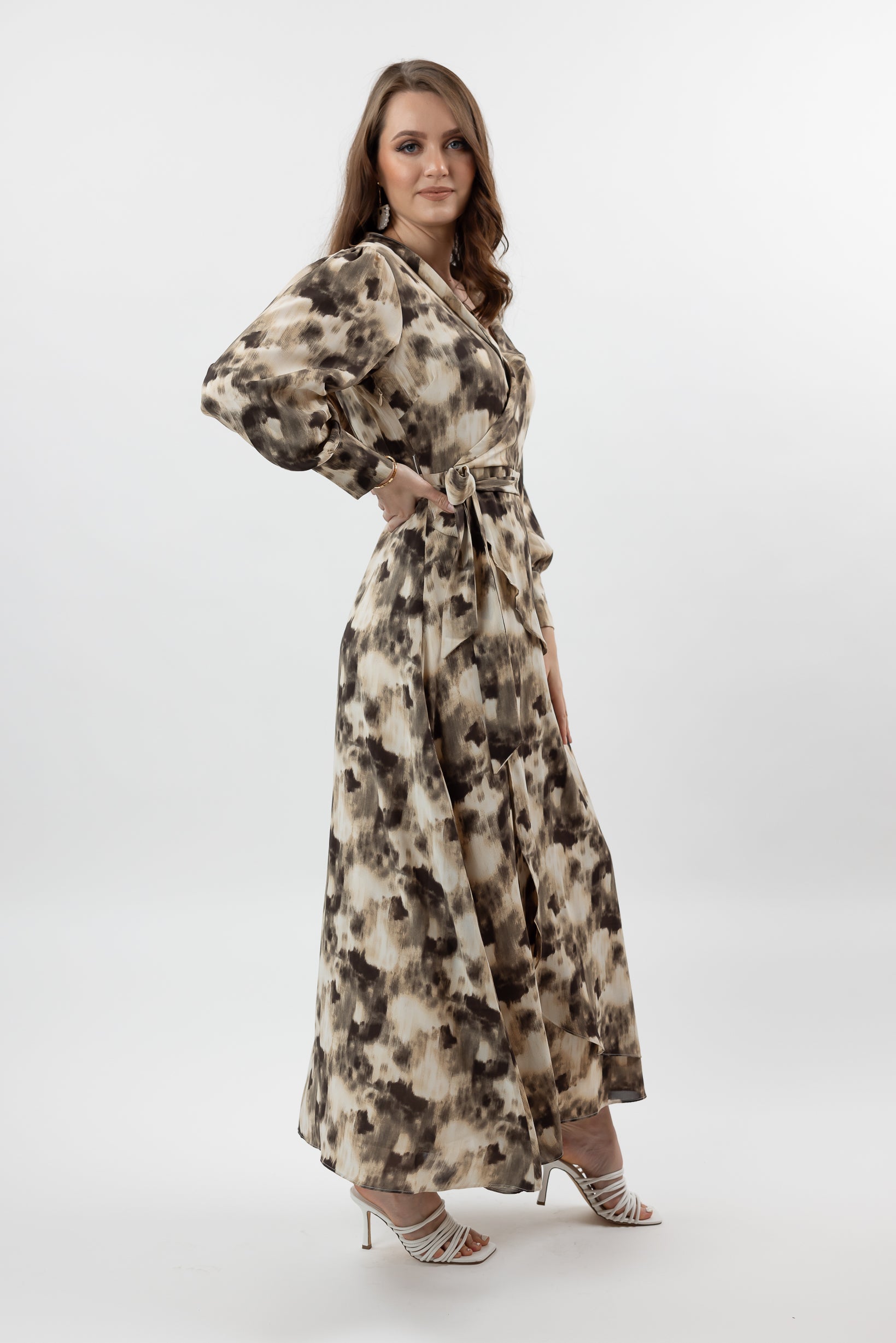M8467BrownPrint-dress-wrap-printed