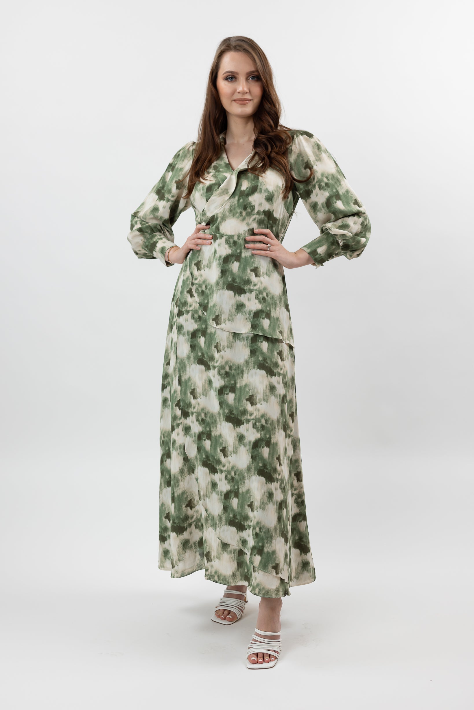 M8467GreenPrint-dress-wrap-printed