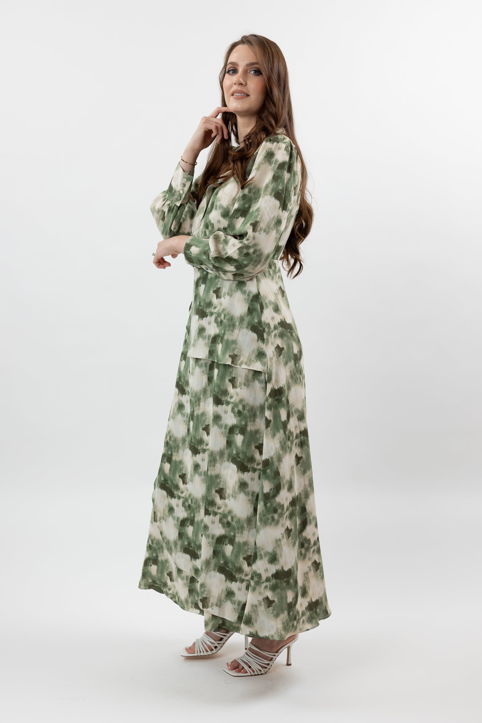 M8467GreenPrint-dress-wrap-printed