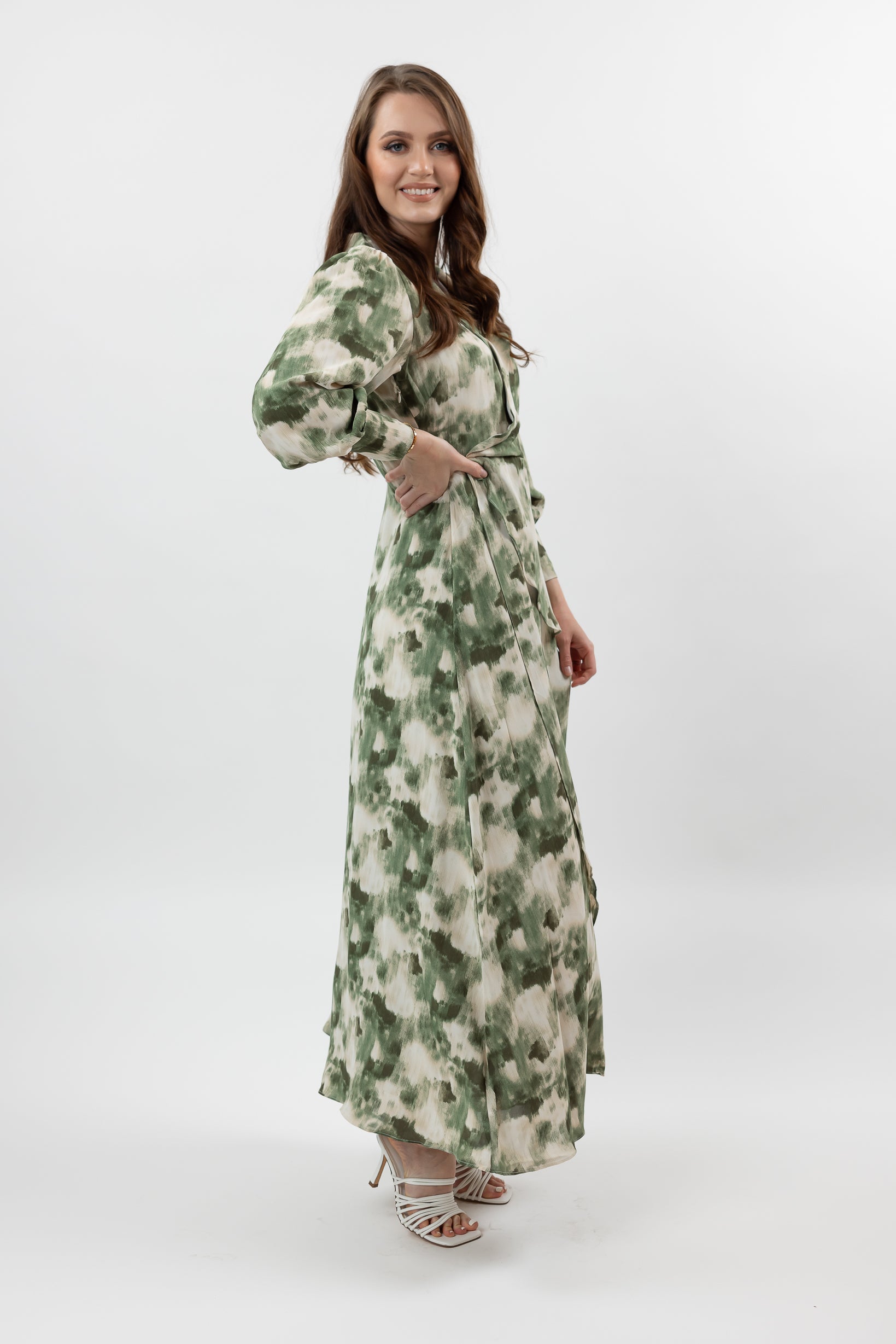 M8467GreenPrint-dress-wrap-printed
