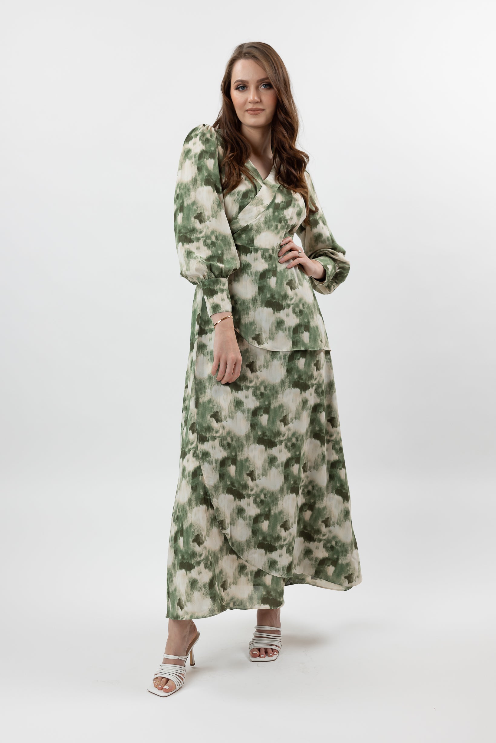 M8467GreenPrint-dress-wrap-printed