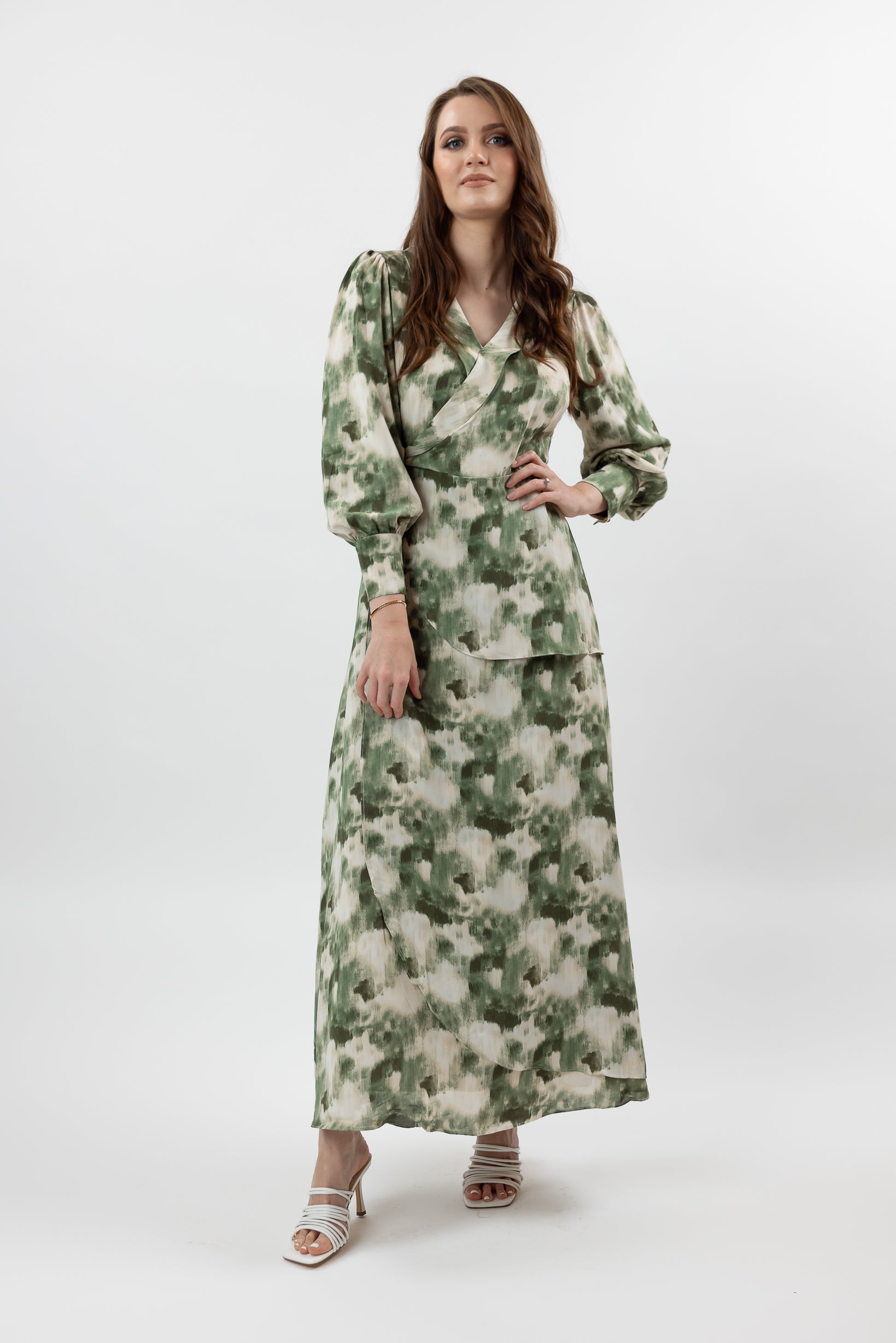 M8467GreenPrint-dress-wrap-printed