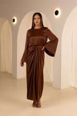 M8608Chocolate-satin-skirt