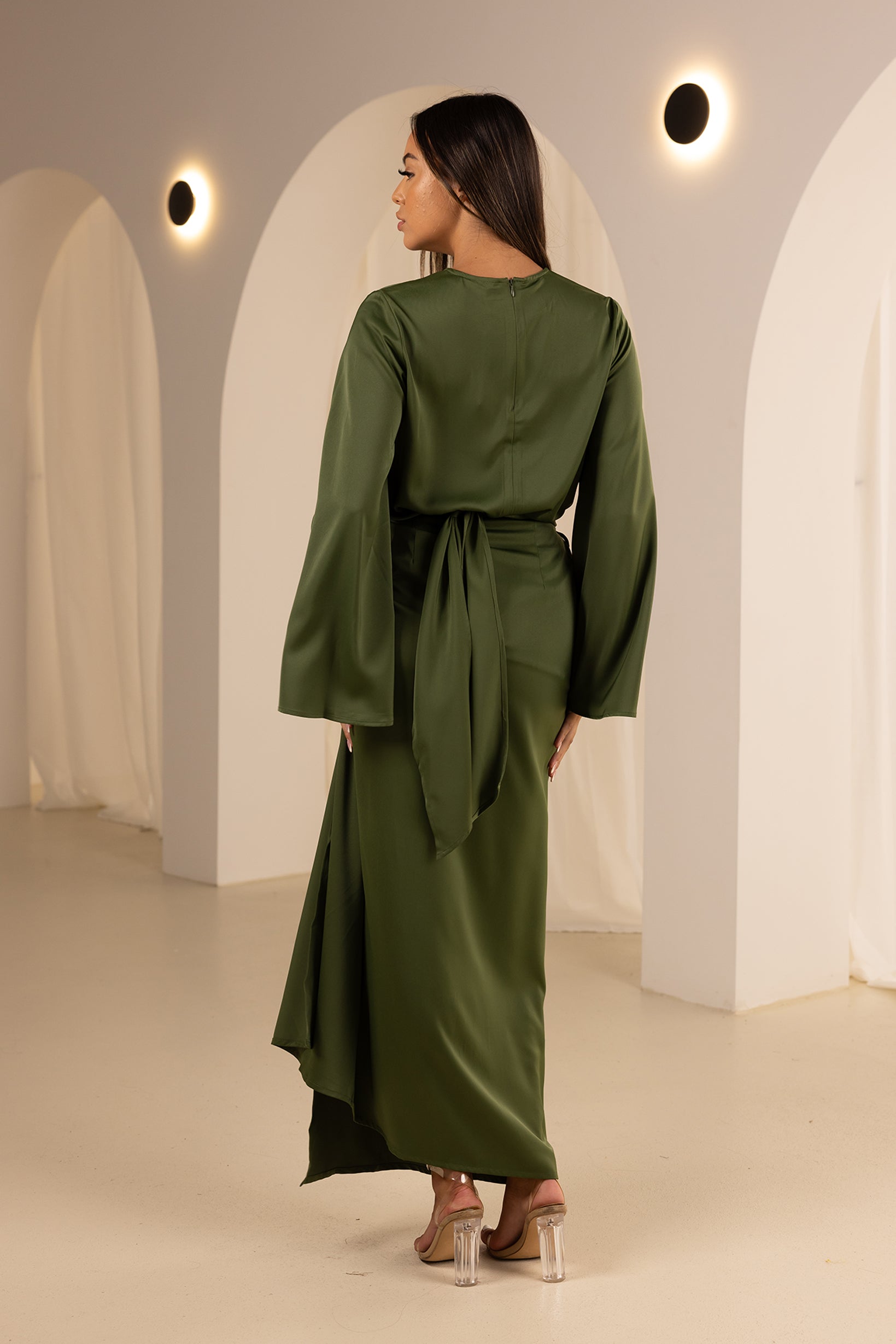 M8608Green-satin-skirt