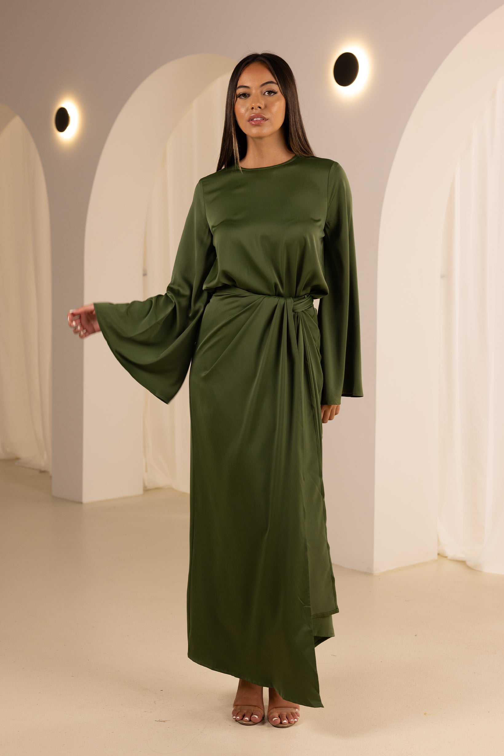 M8608Green-satin-skirt