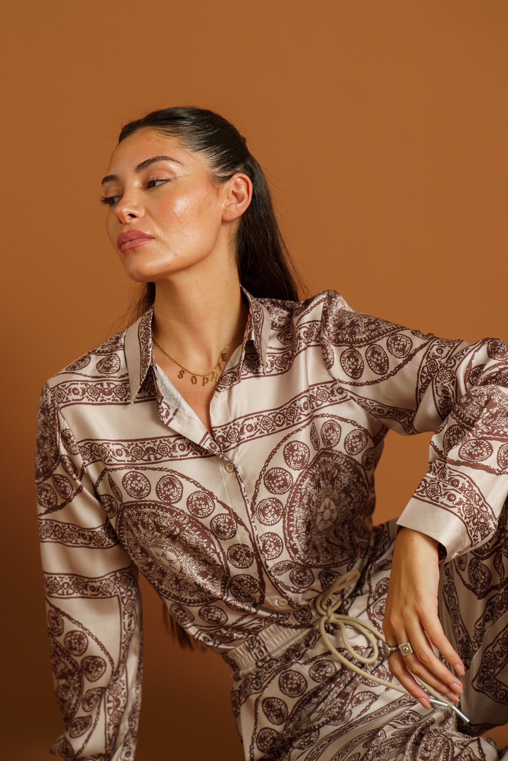 M9347brownprint-shirt-top