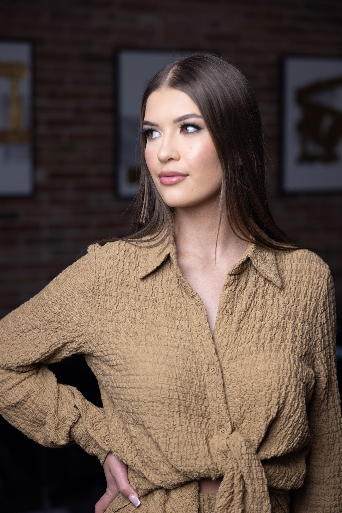 SM8399LightCoffee-shirt-skirt-set