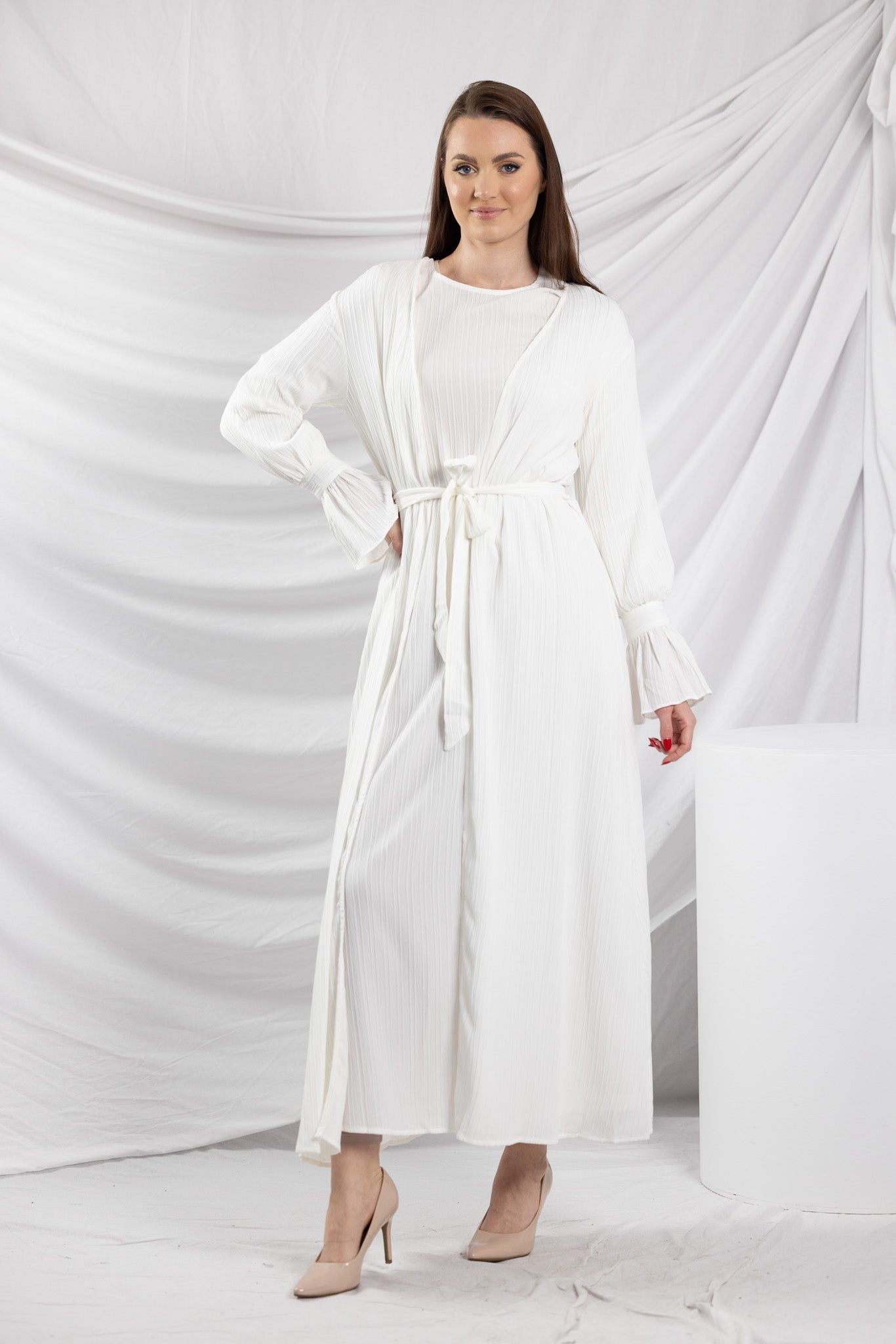 SM8427White-dress-cardigan-set