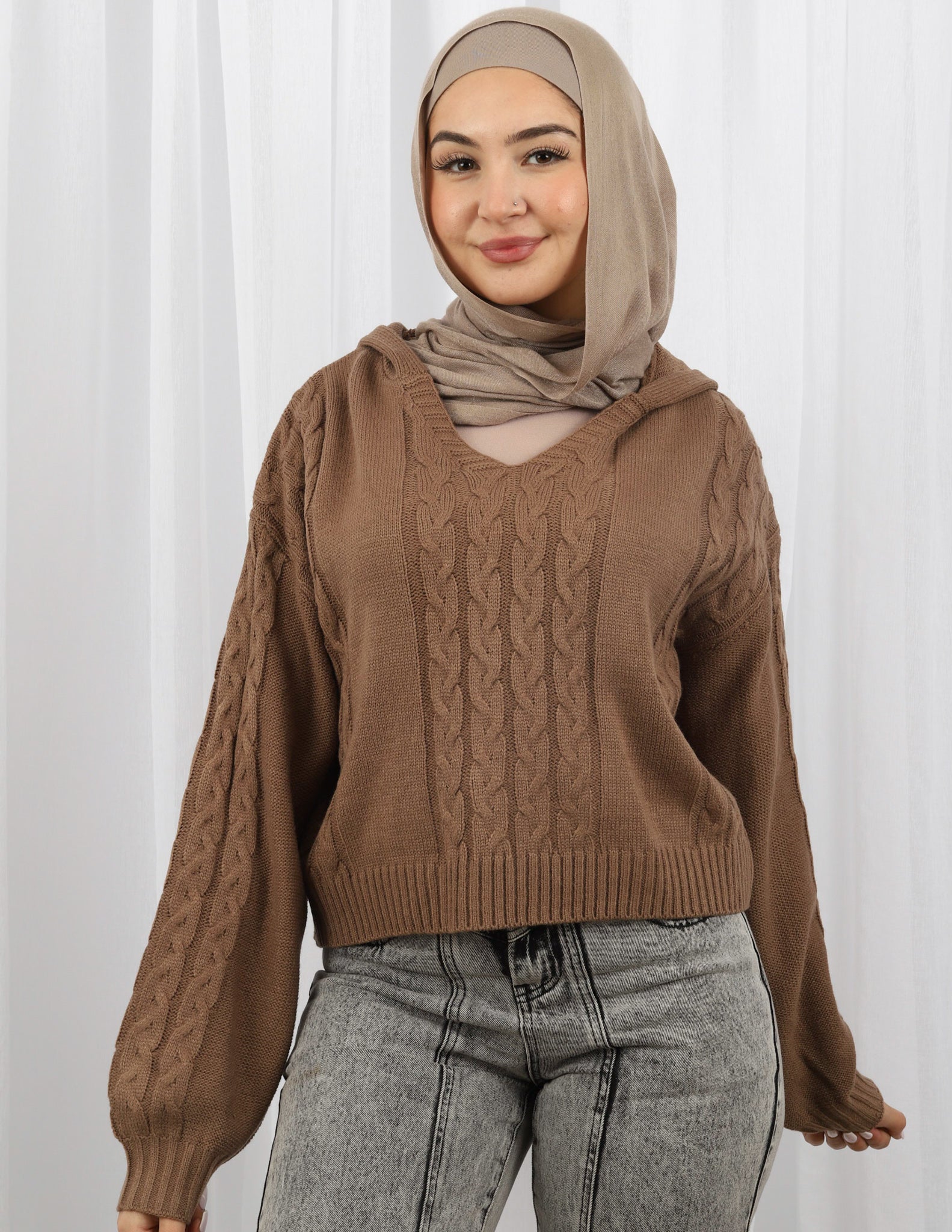 Crop Hooded Knit Top