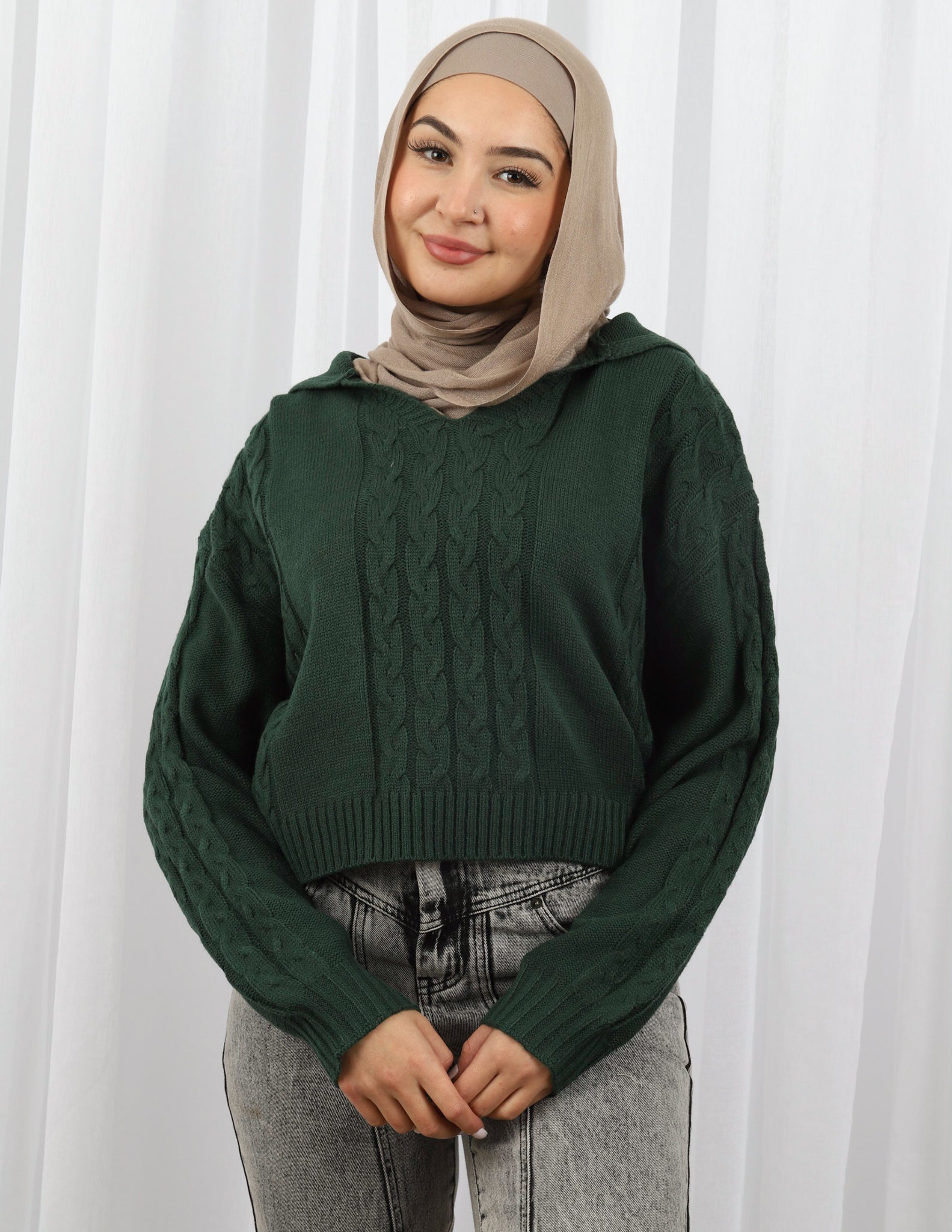 Crop Hooded Knit Top