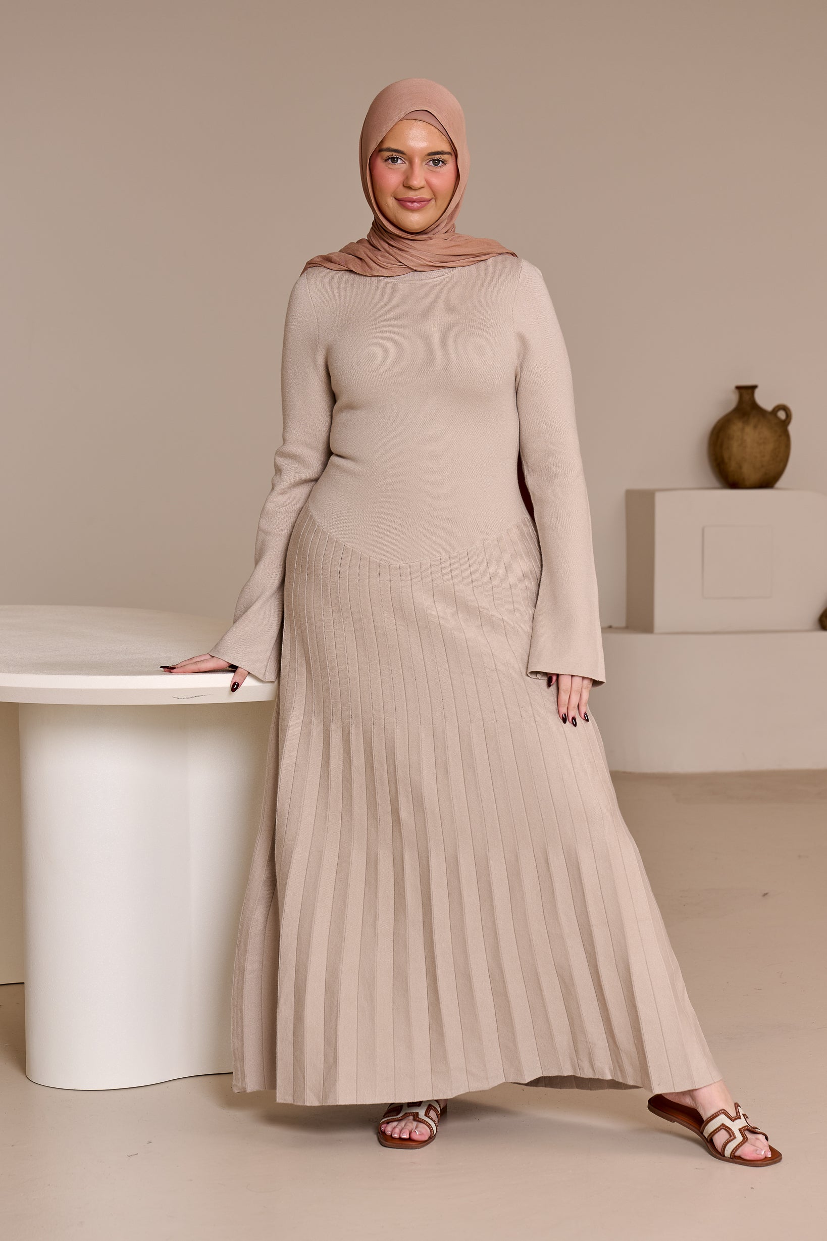 Clara Pleated Knit Dress