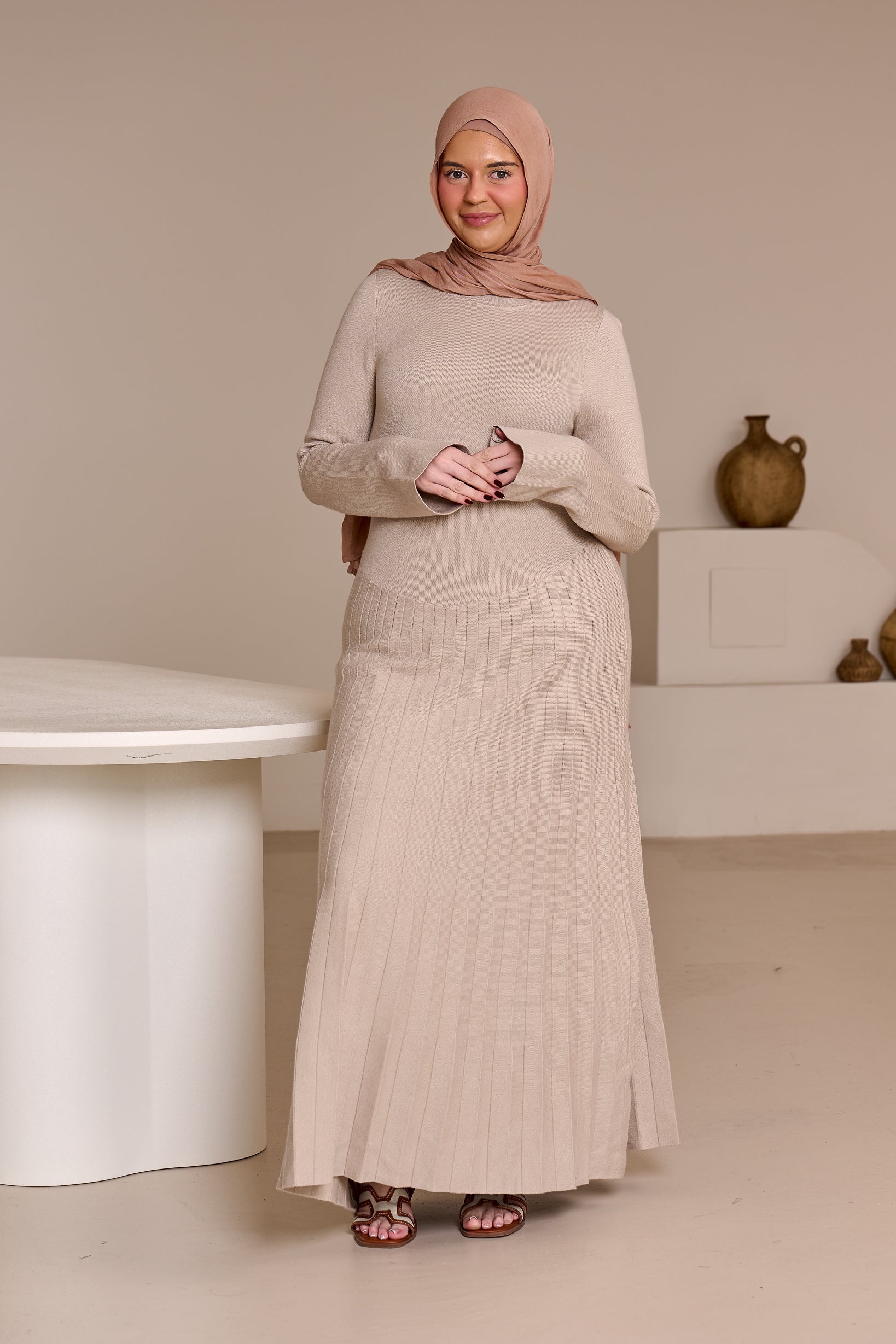 Clara Pleated Knit Dress