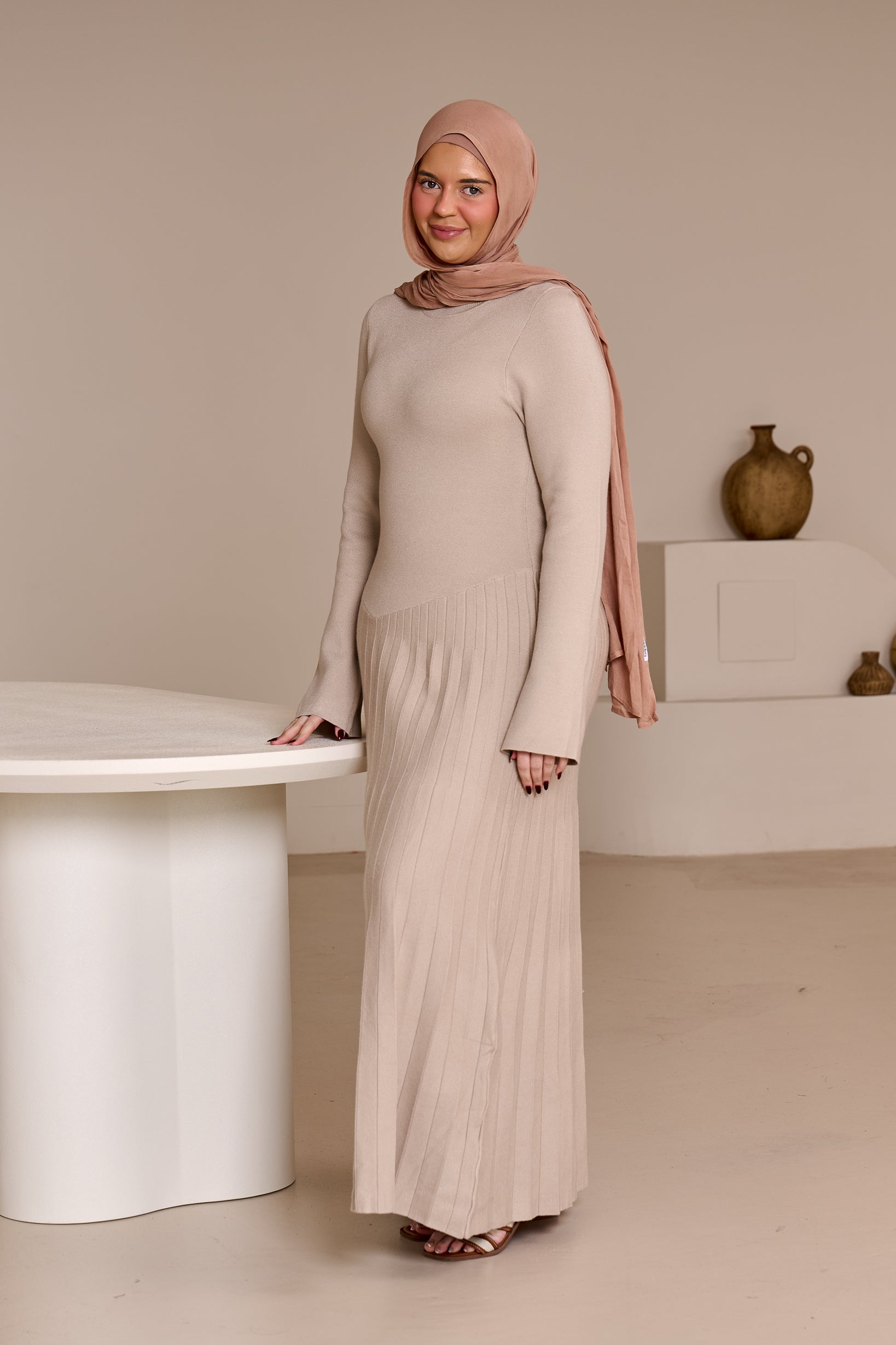 Clara Pleated Knit Dress