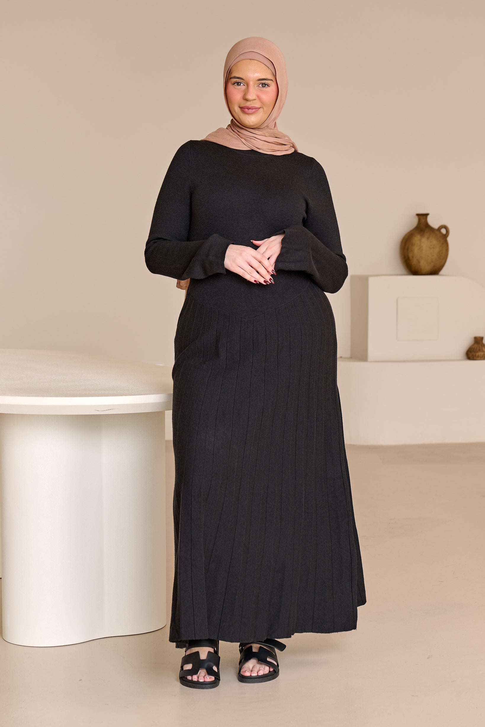 Clara Pleated Knit Dress