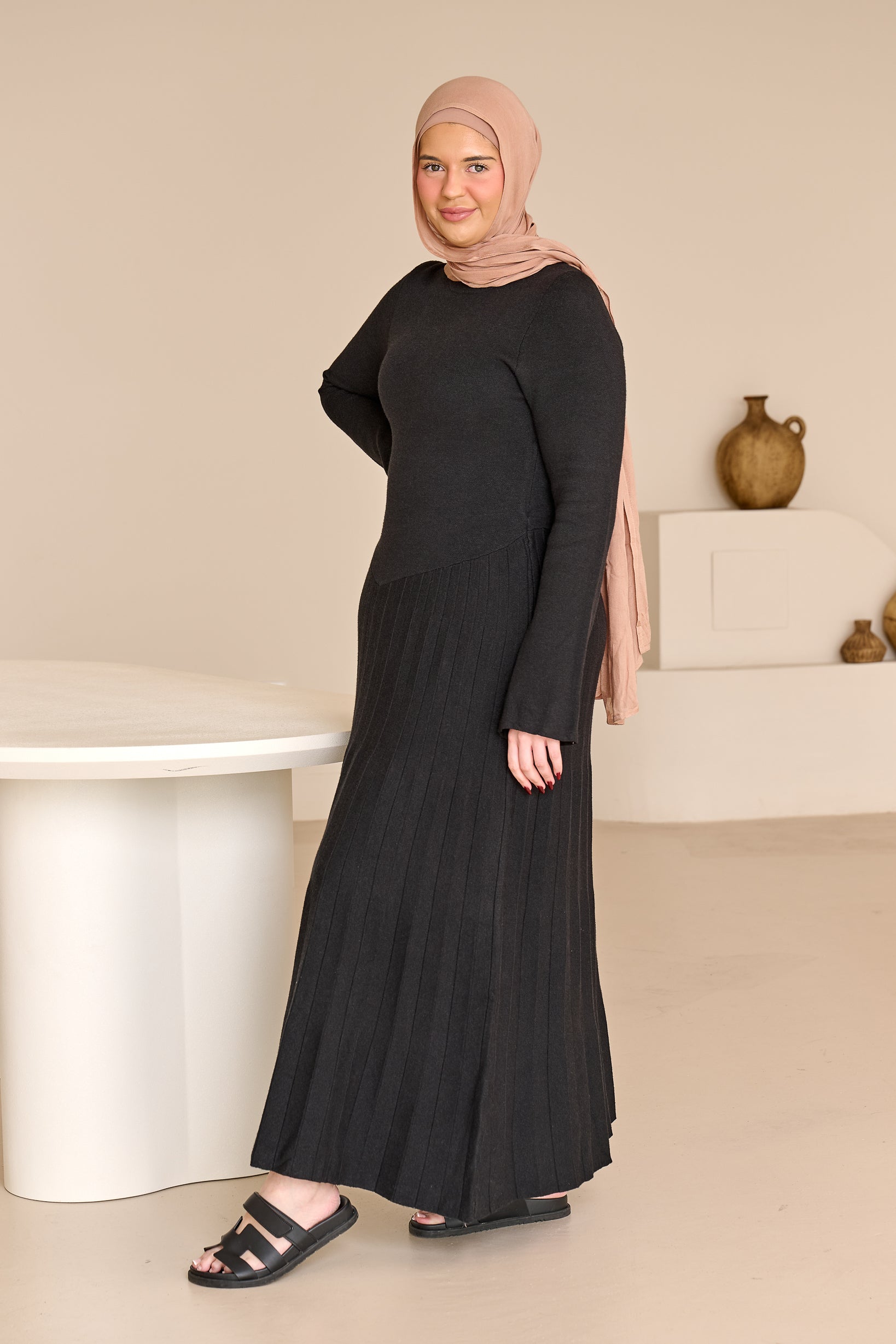 Clara Pleated Knit Dress
