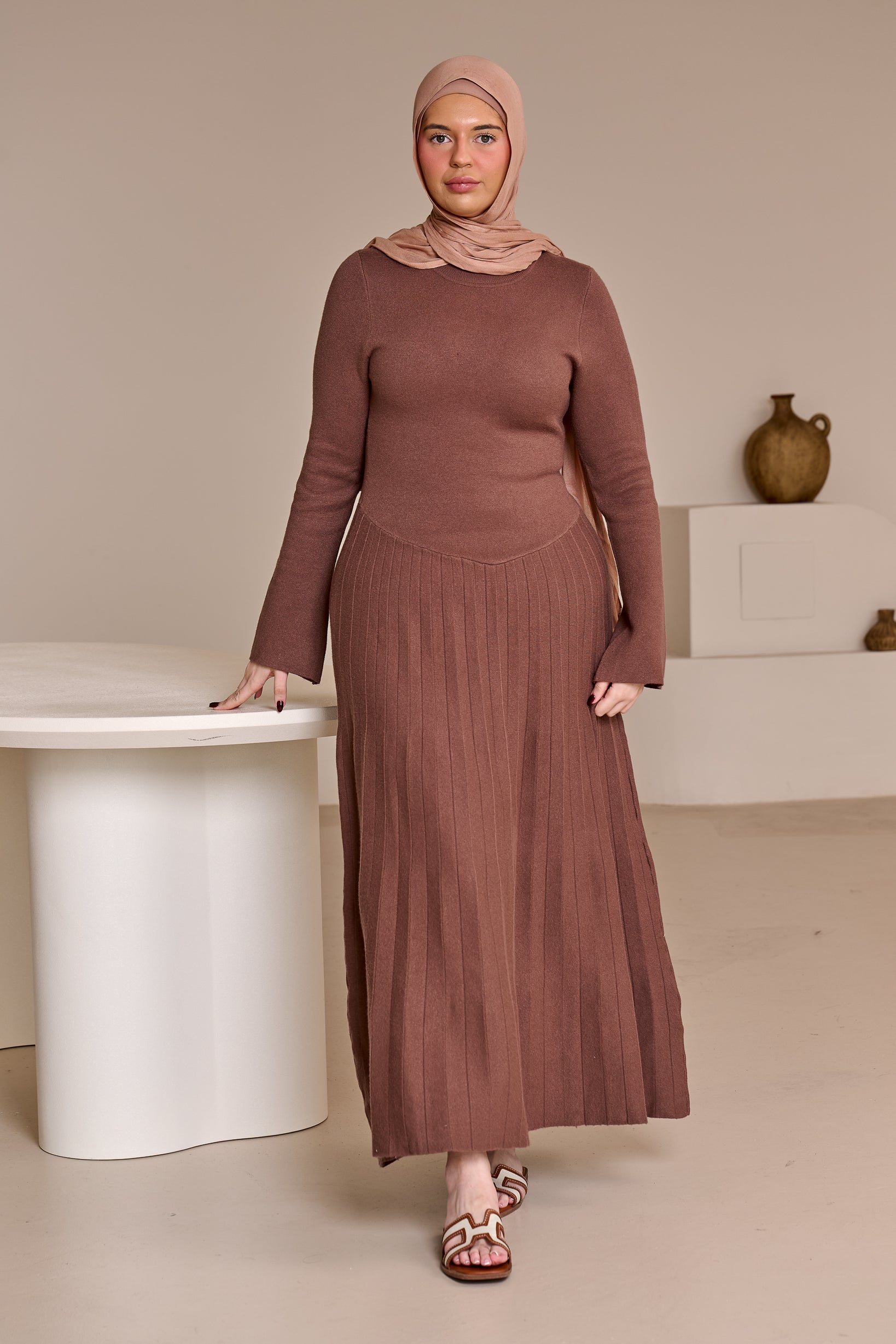 Clara Pleated Knit Dress
