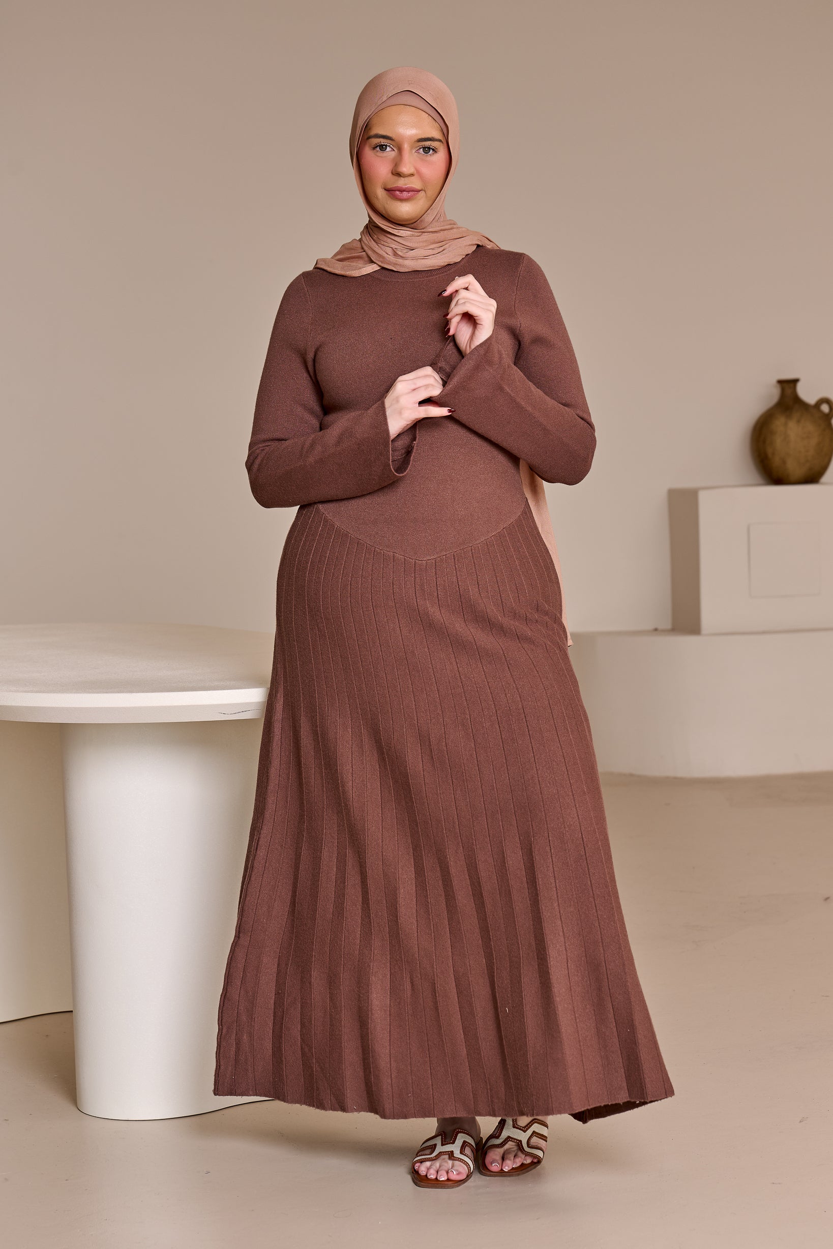 Clara Pleated Knit Dress