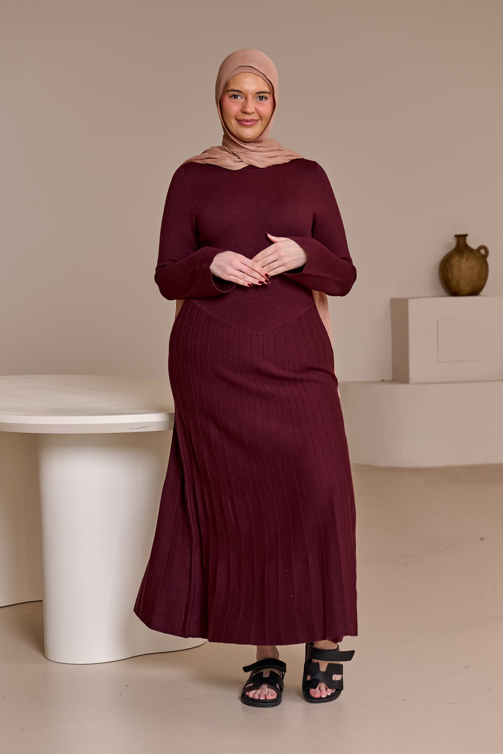 Clara Pleated Knit Dress