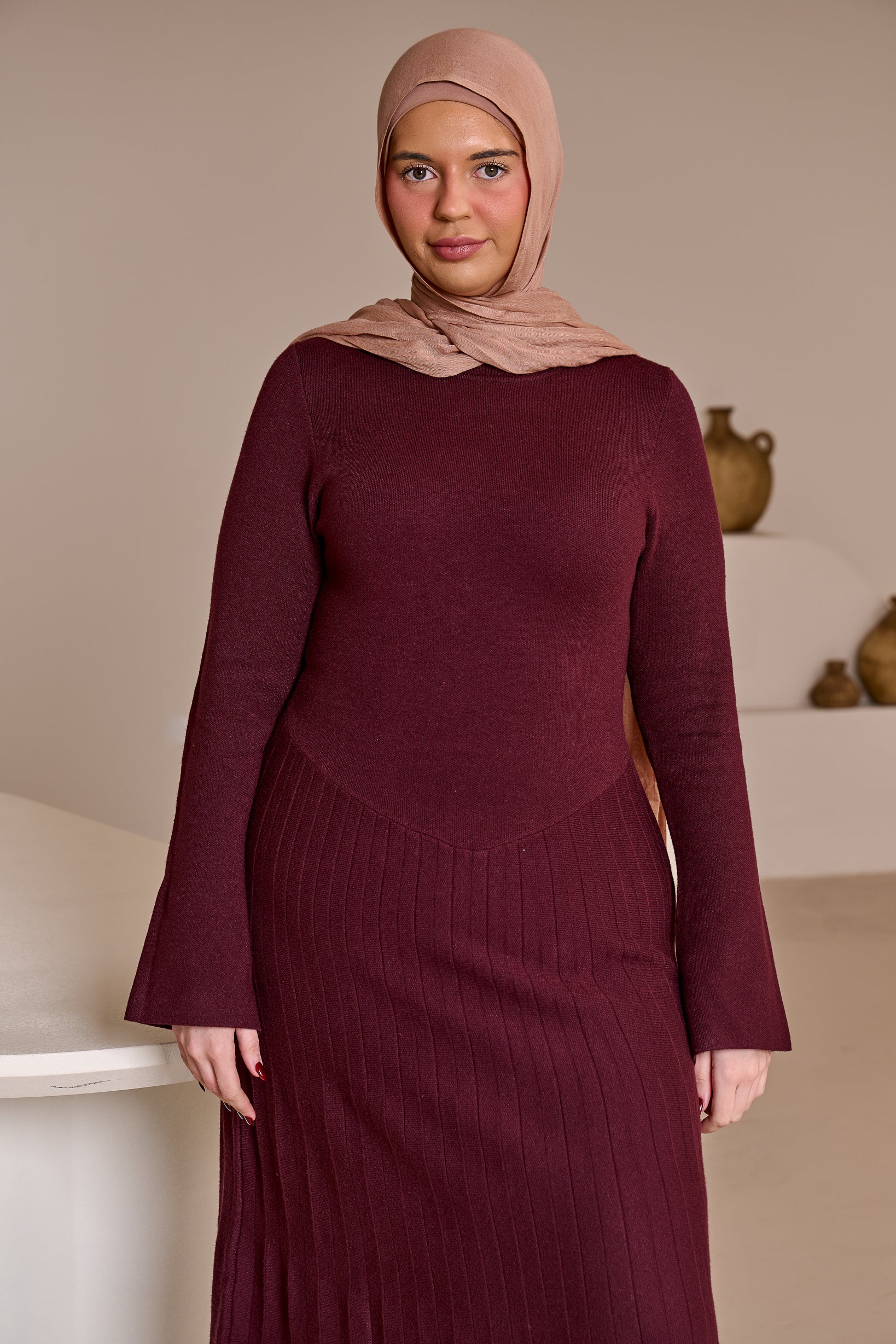 Clara Pleated Knit Dress
