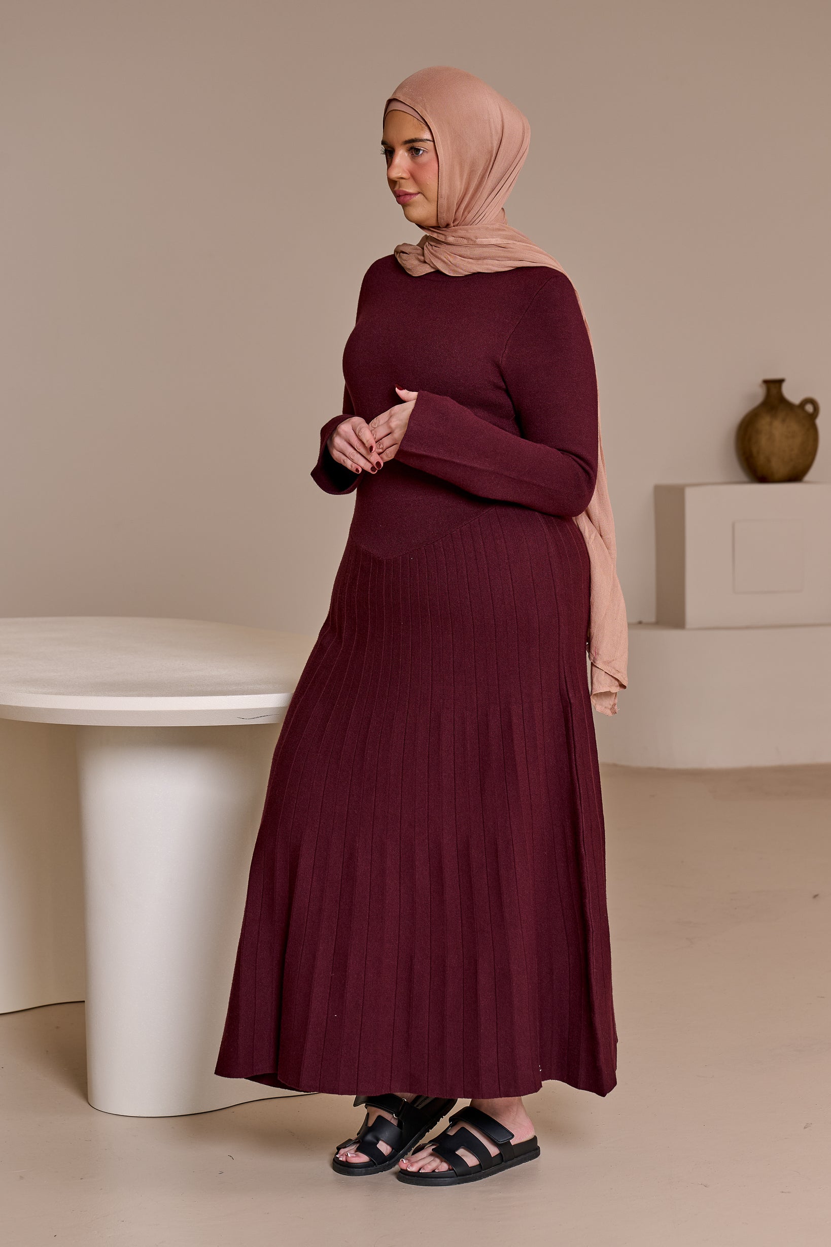 Clara Pleated Knit Dress