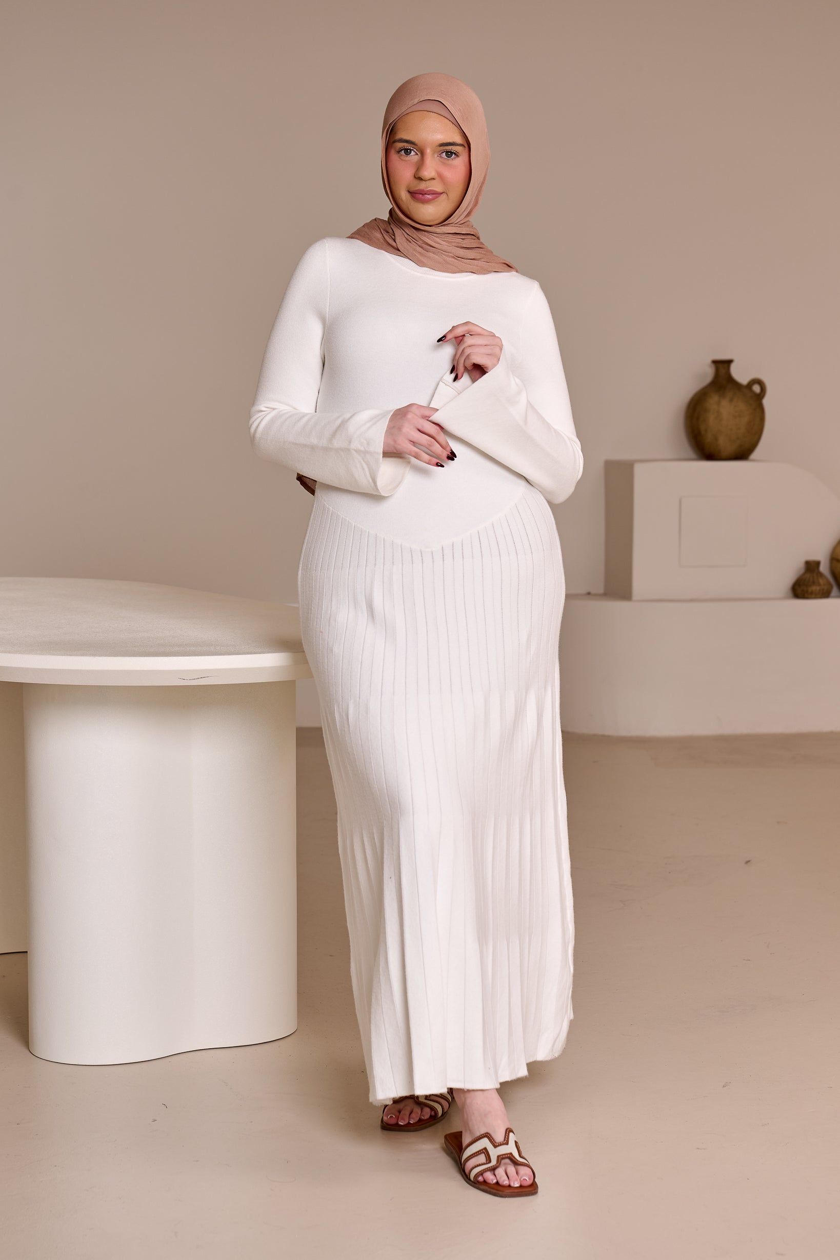 Clara Pleated Knit Dress