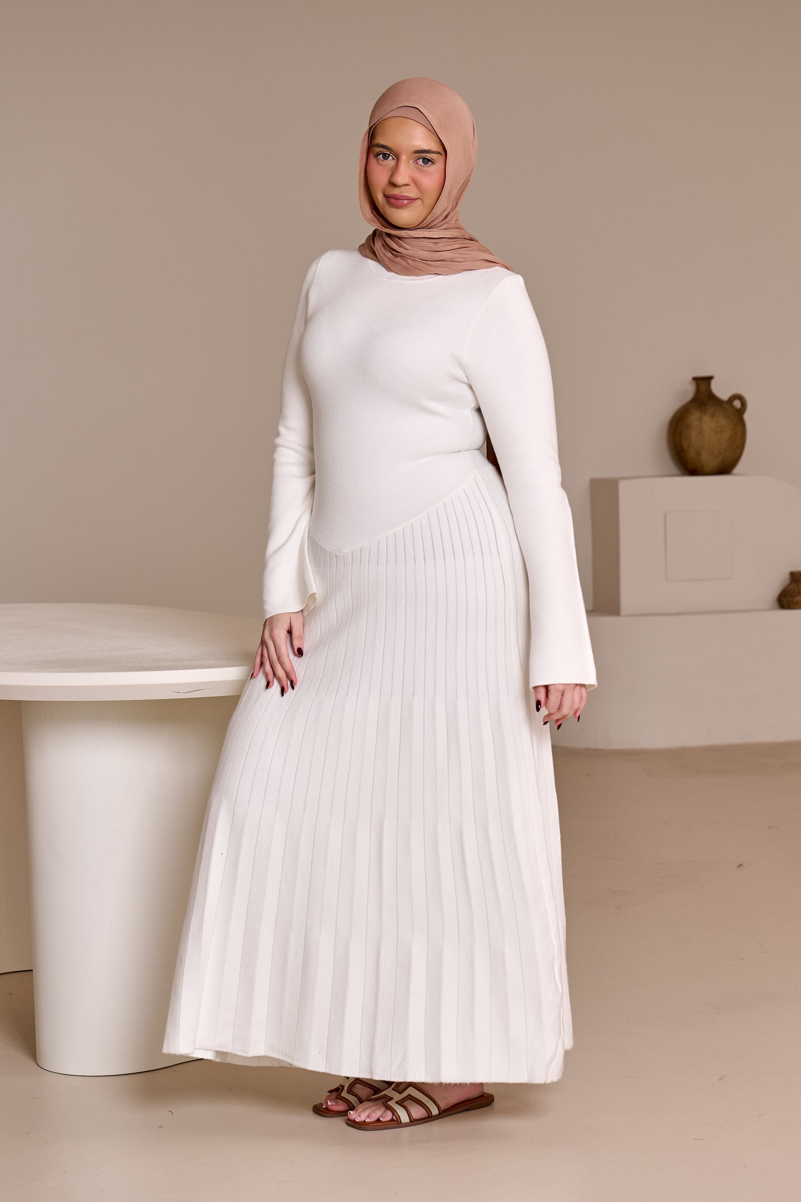 Clara Pleated Knit Dress