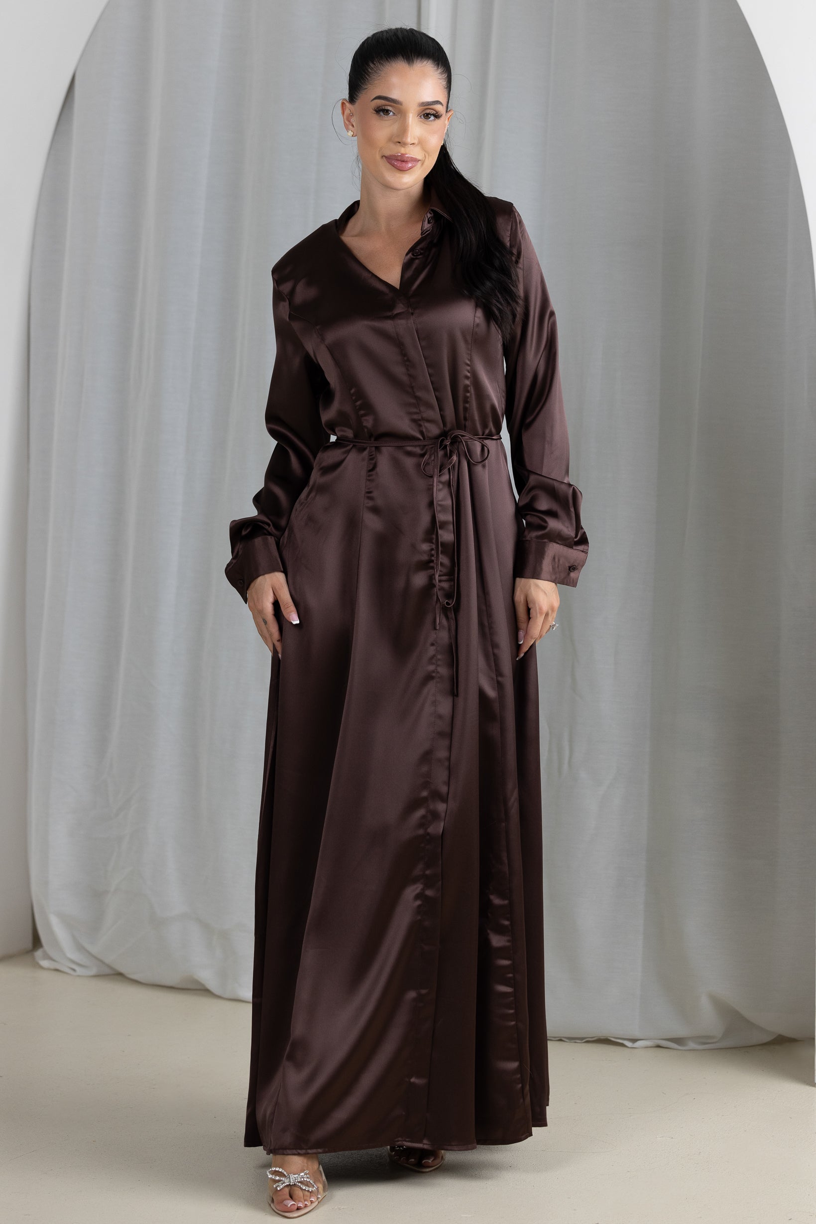 Elayna Satin Shirt Dress