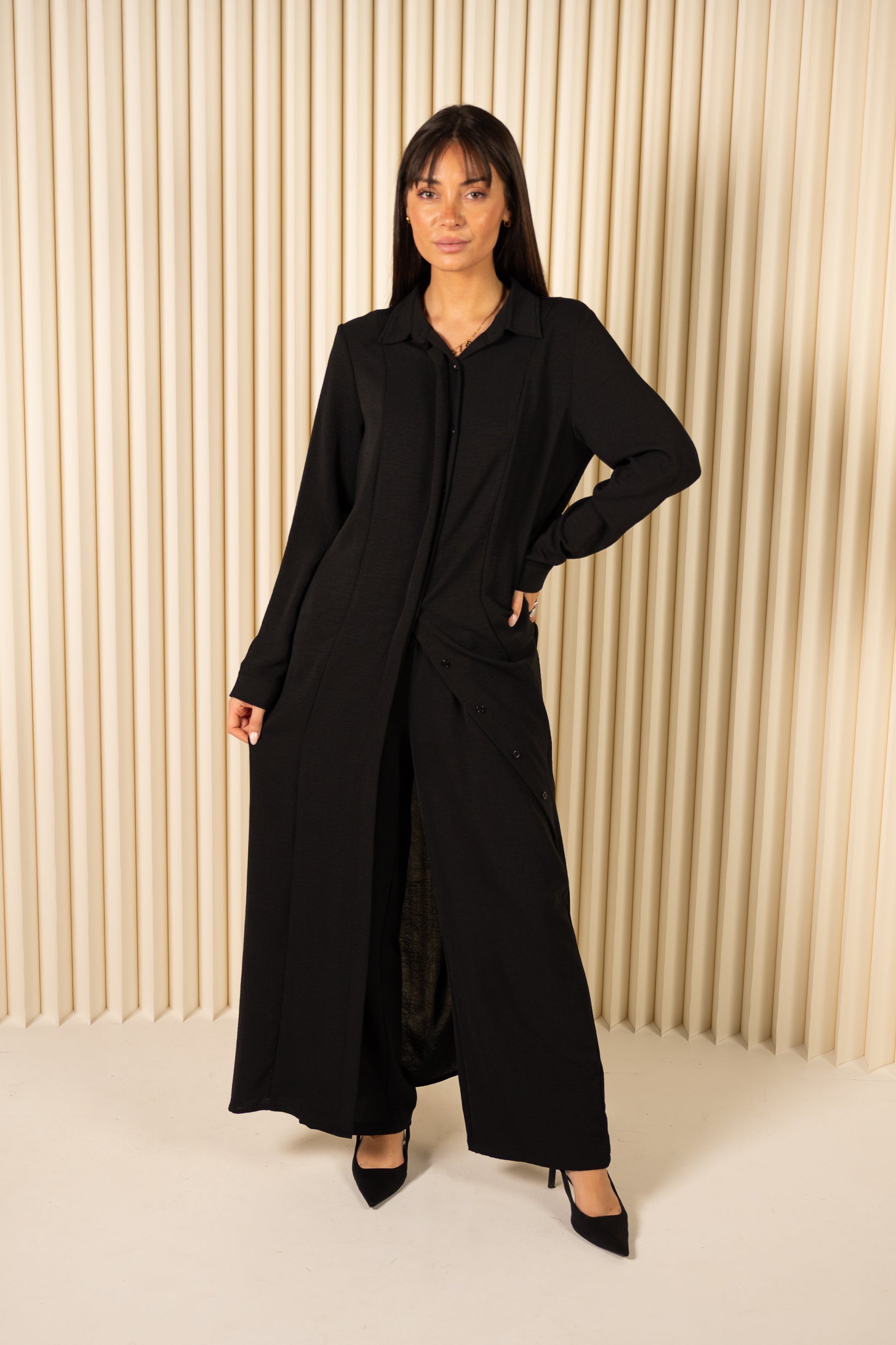 Tie Back Shirt Abaya & Pant Set