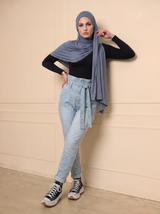 Tie Waist Denim Jeans High Rise