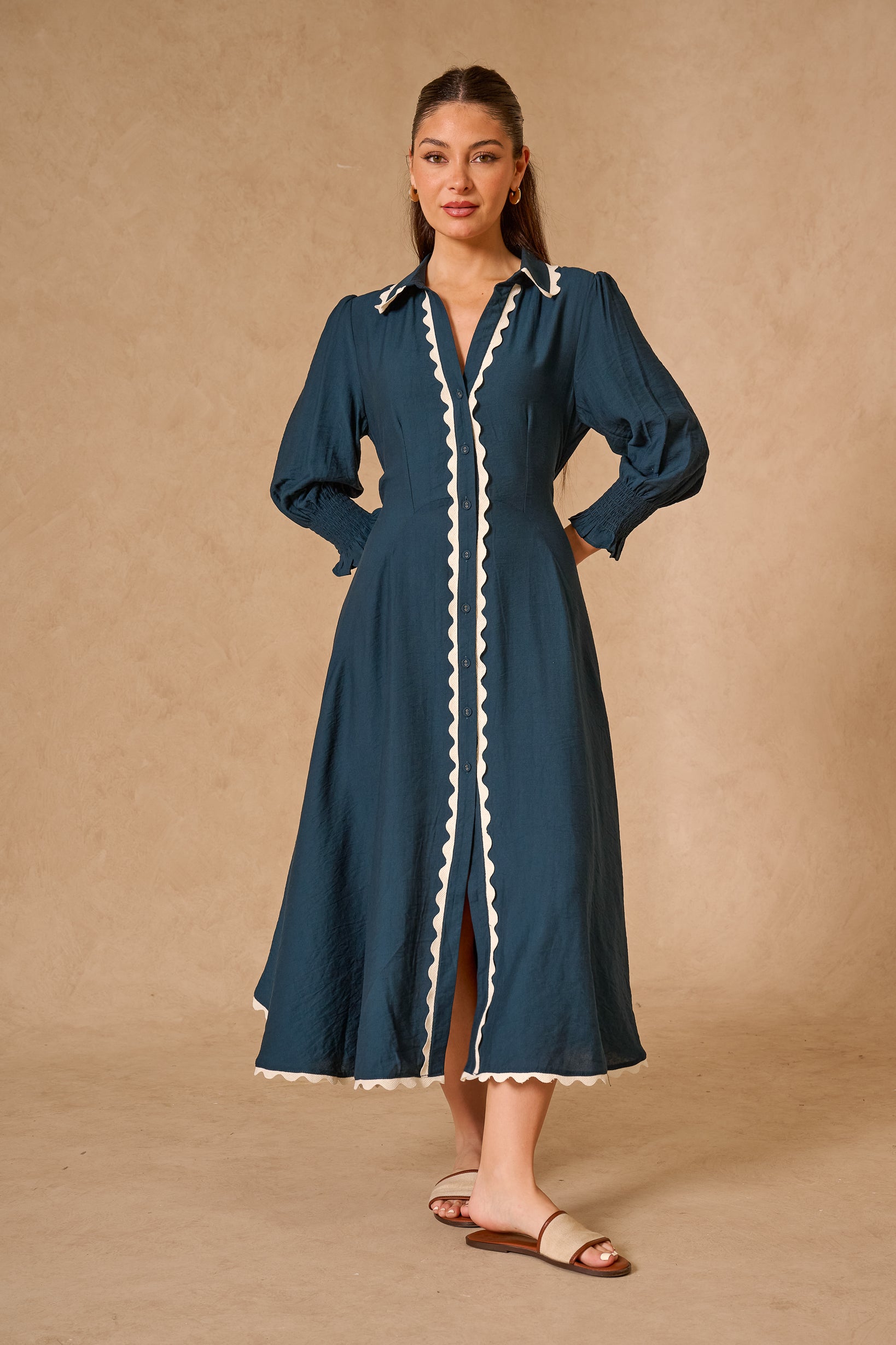 Lace Trim Godet Dress