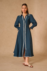 Lace Trim Godet Dress