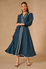 Lace Trim Godet Dress
