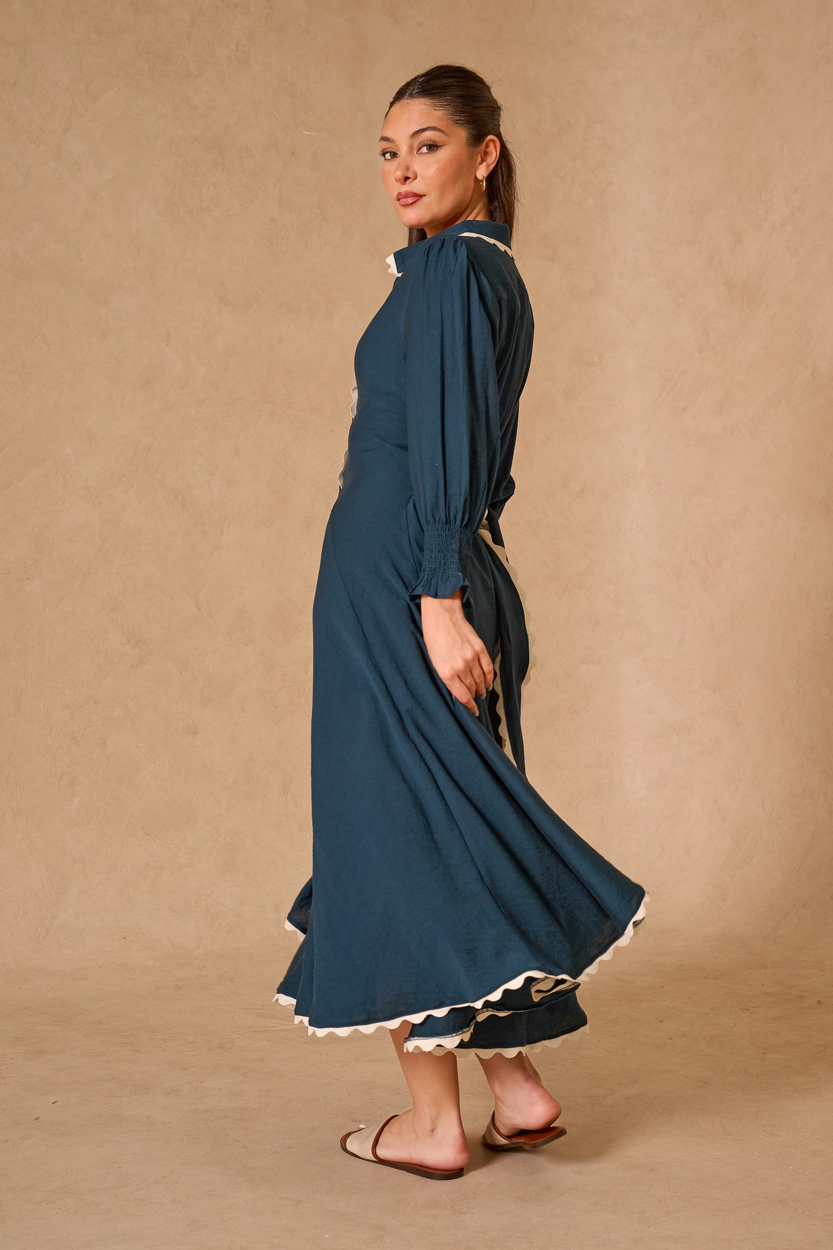 Lace Trim Godet Dress