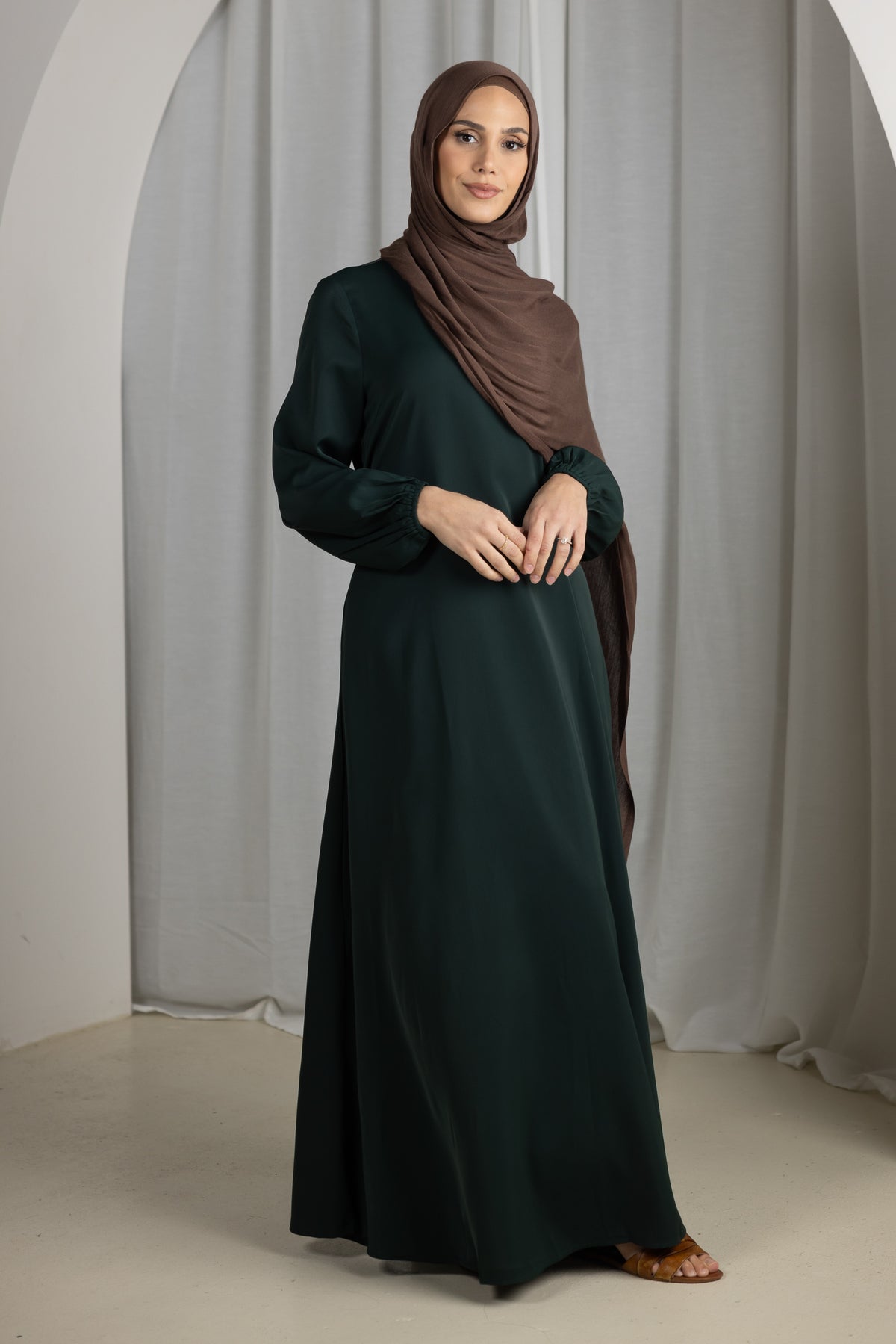 Closed Sleeve Abaya - Shades of Green - Women's Modest Dresses - Modelle