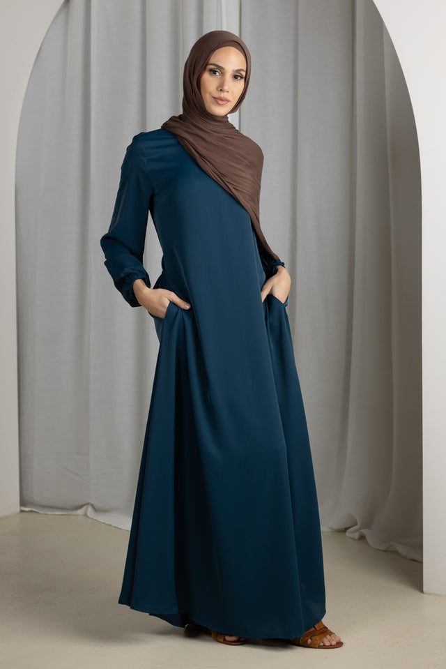 Simple Everyday Abaya - Front Closed Blue Azure