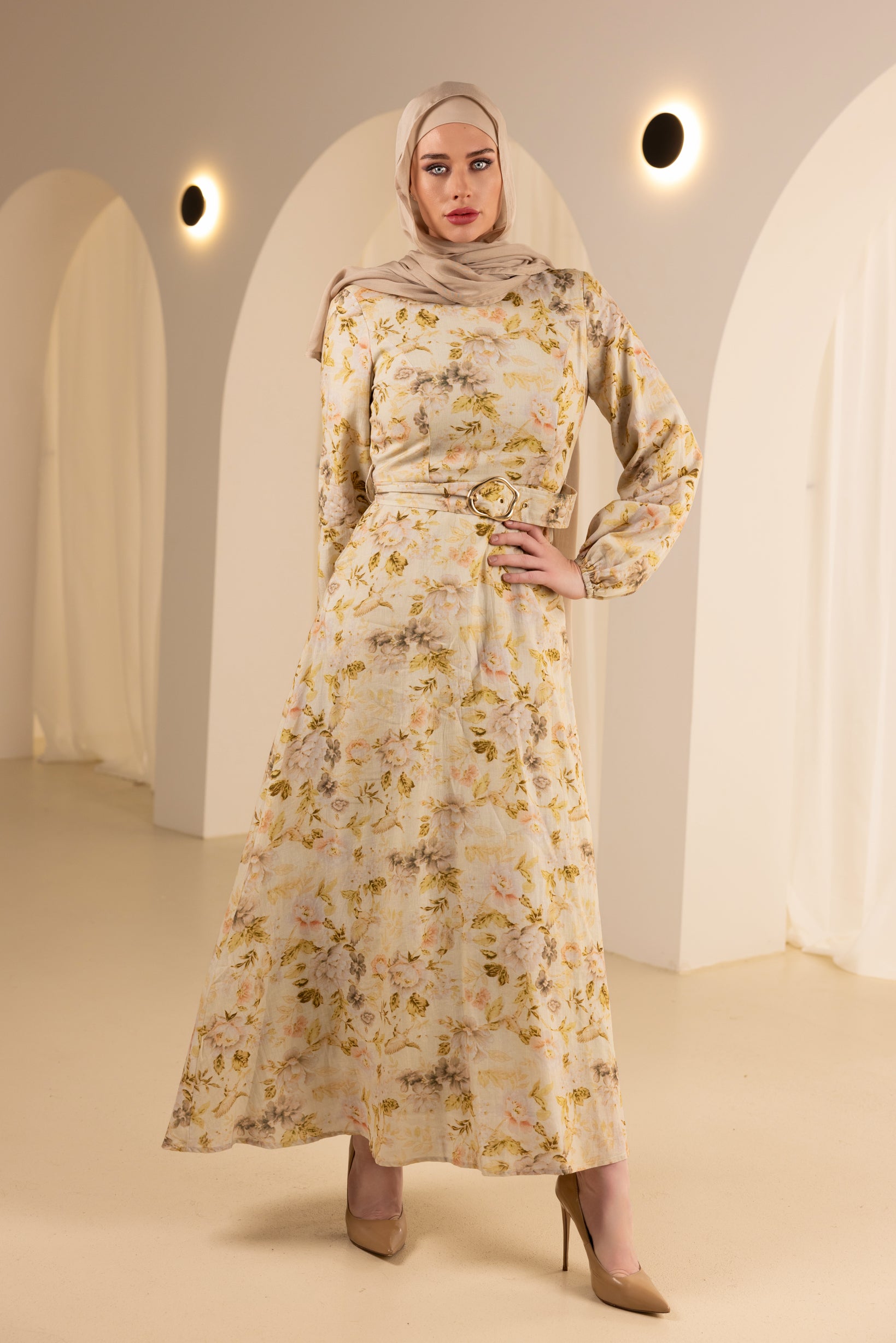 M8743YellowFloral-dress-abaya