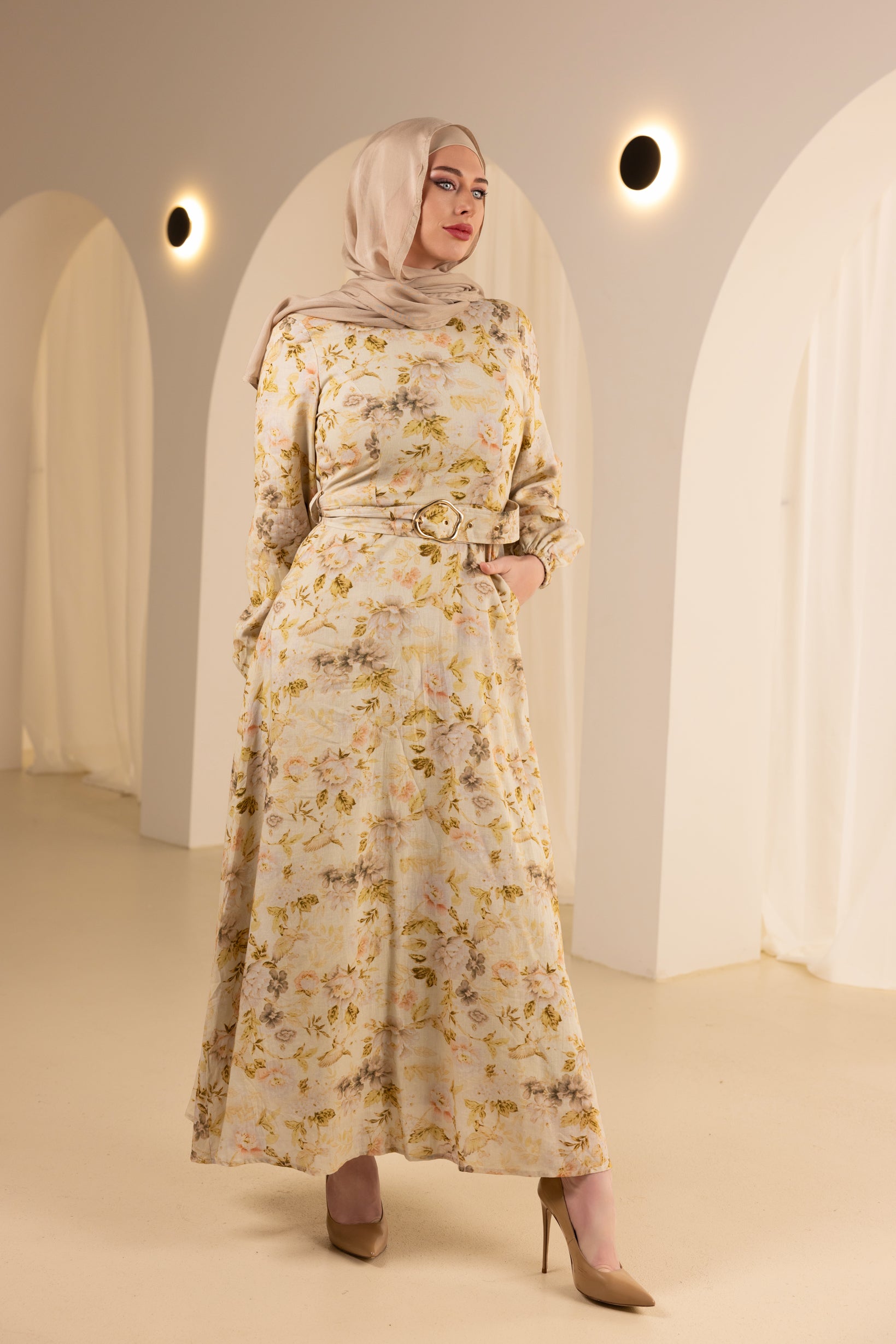 M8743YellowFloral-dress-abaya