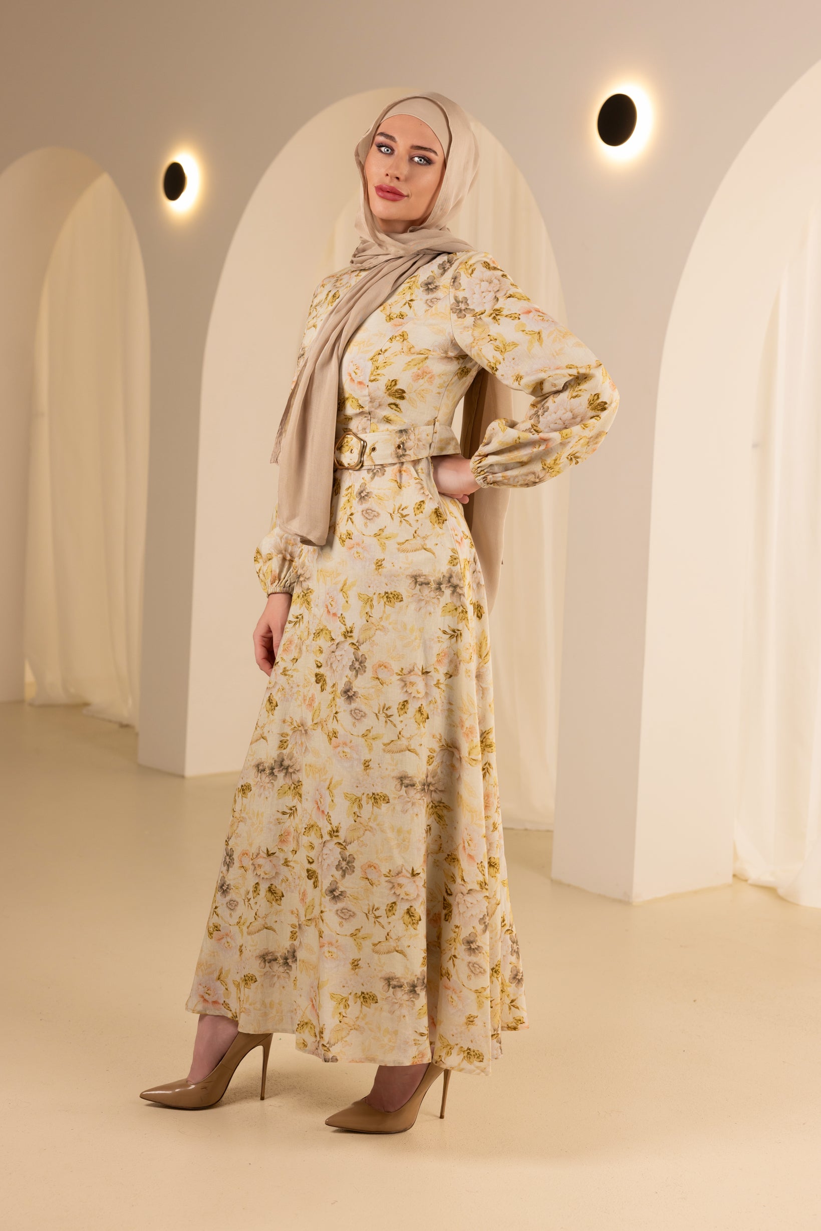 M8743YellowFloral-dress-abaya