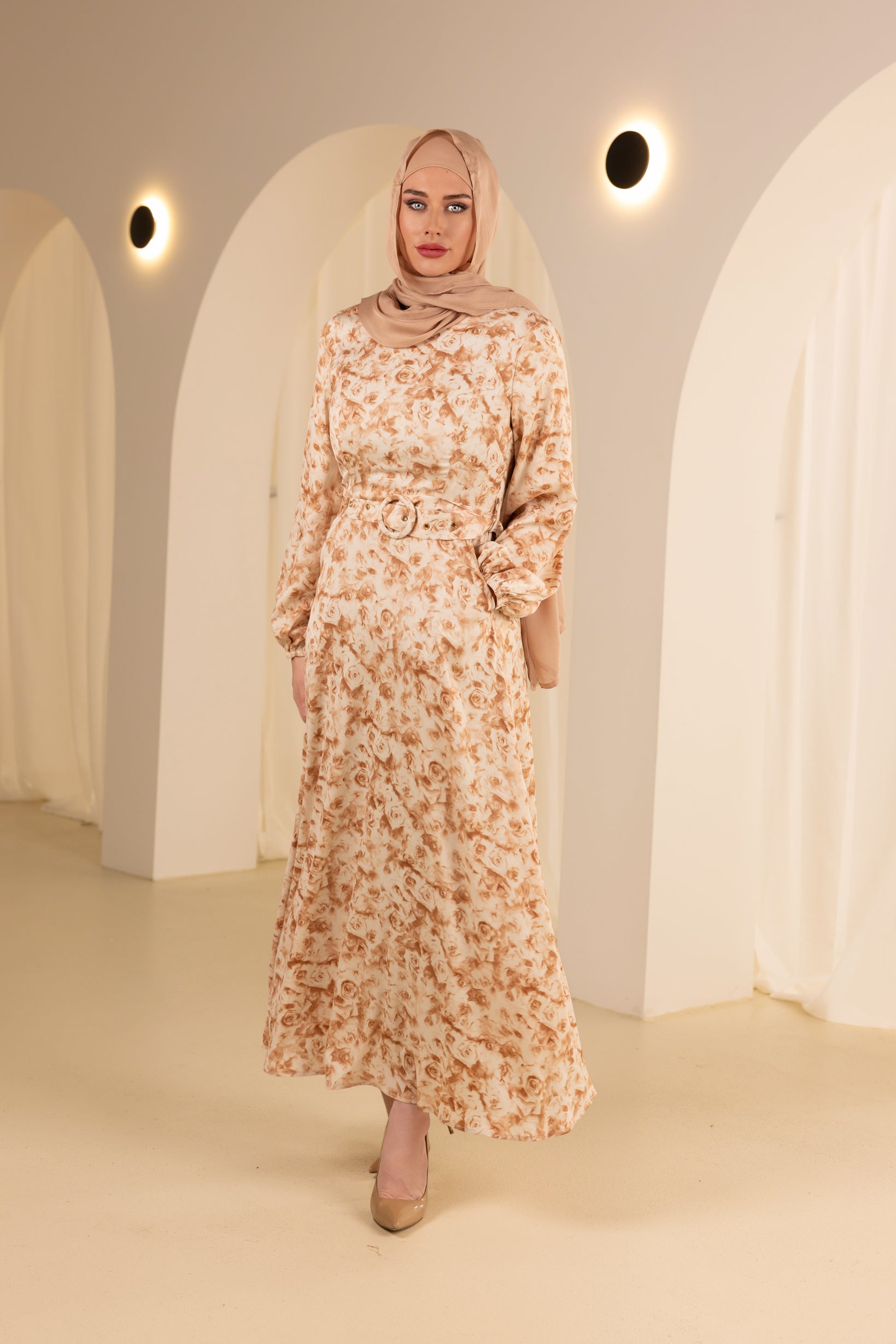 M8756BrownFloral-dress-abaya