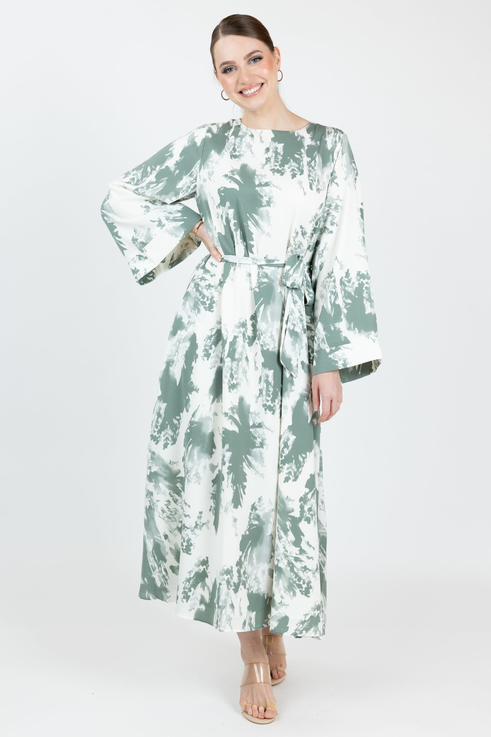 M8800GreenPrint-dress-abaya