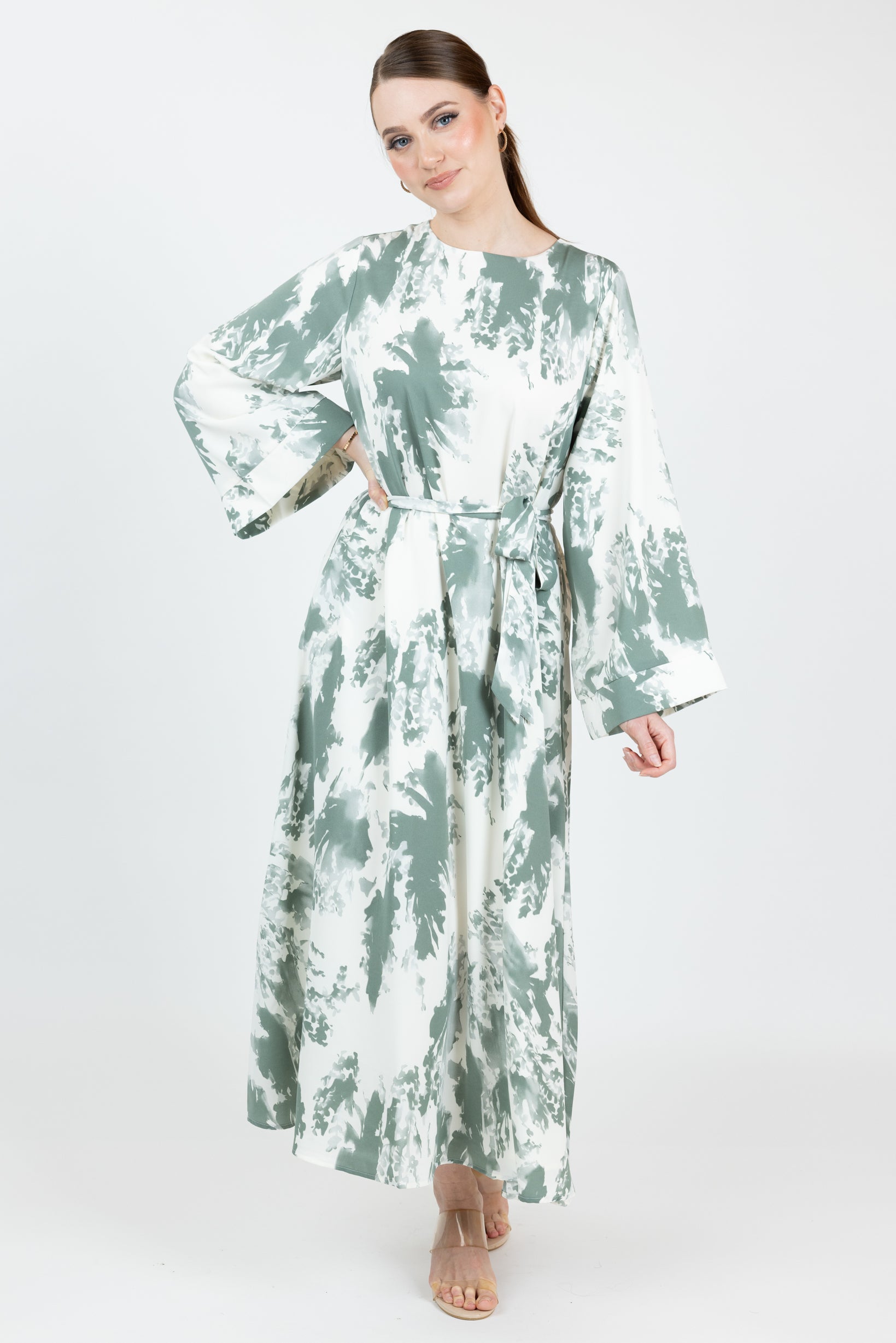 M8800GreenPrint-dress-abaya