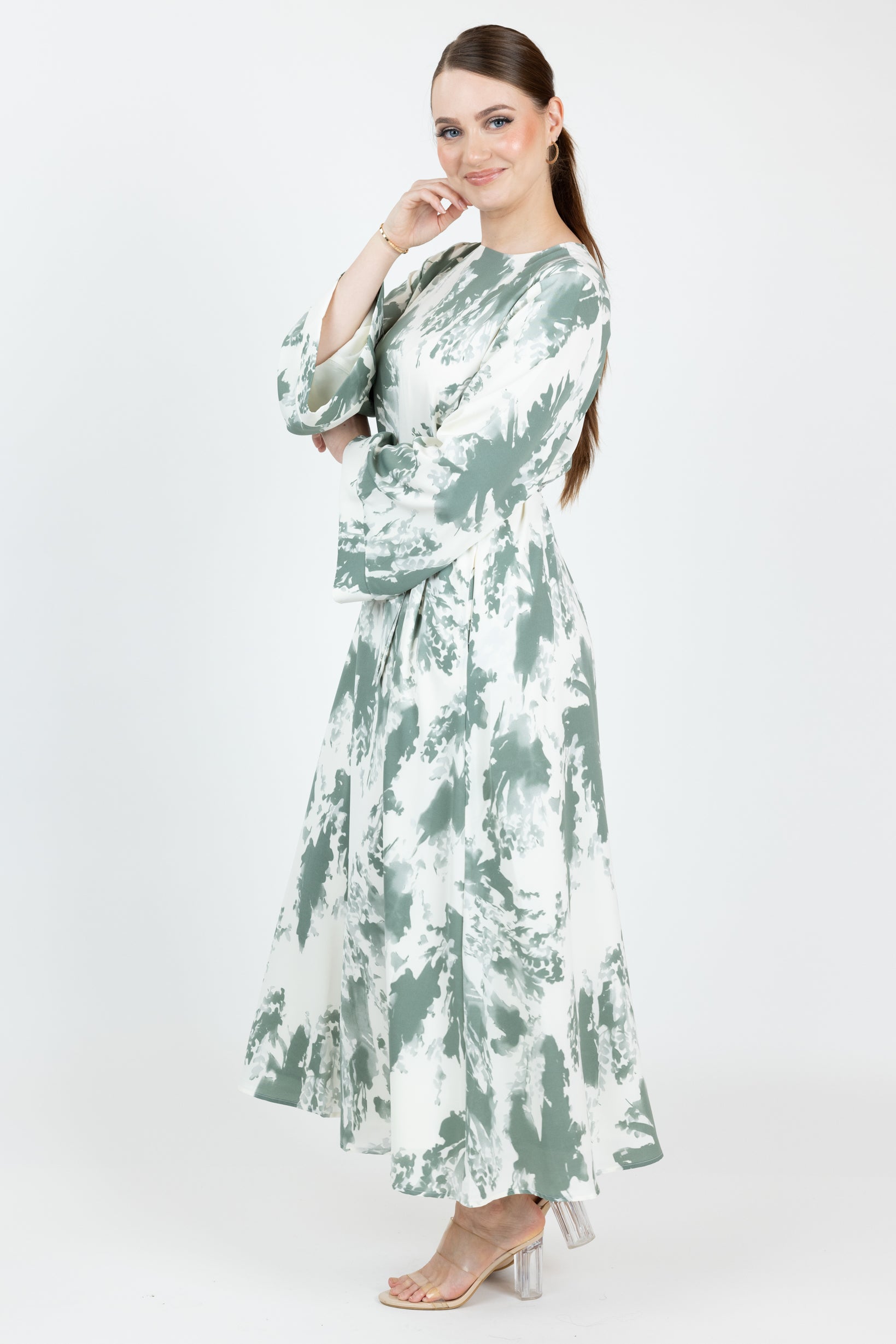 M8800GreenPrint-dress-abaya