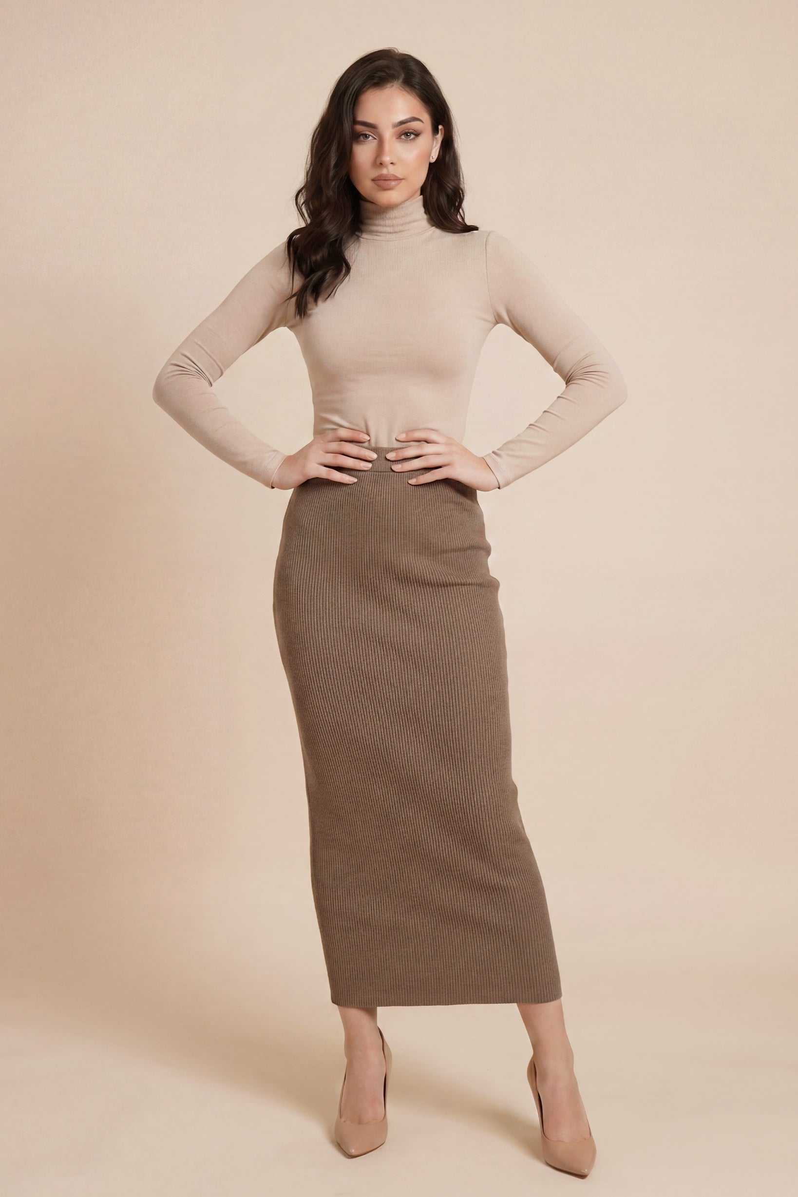 Ribbed Knit Skirt - Shades of Grey
