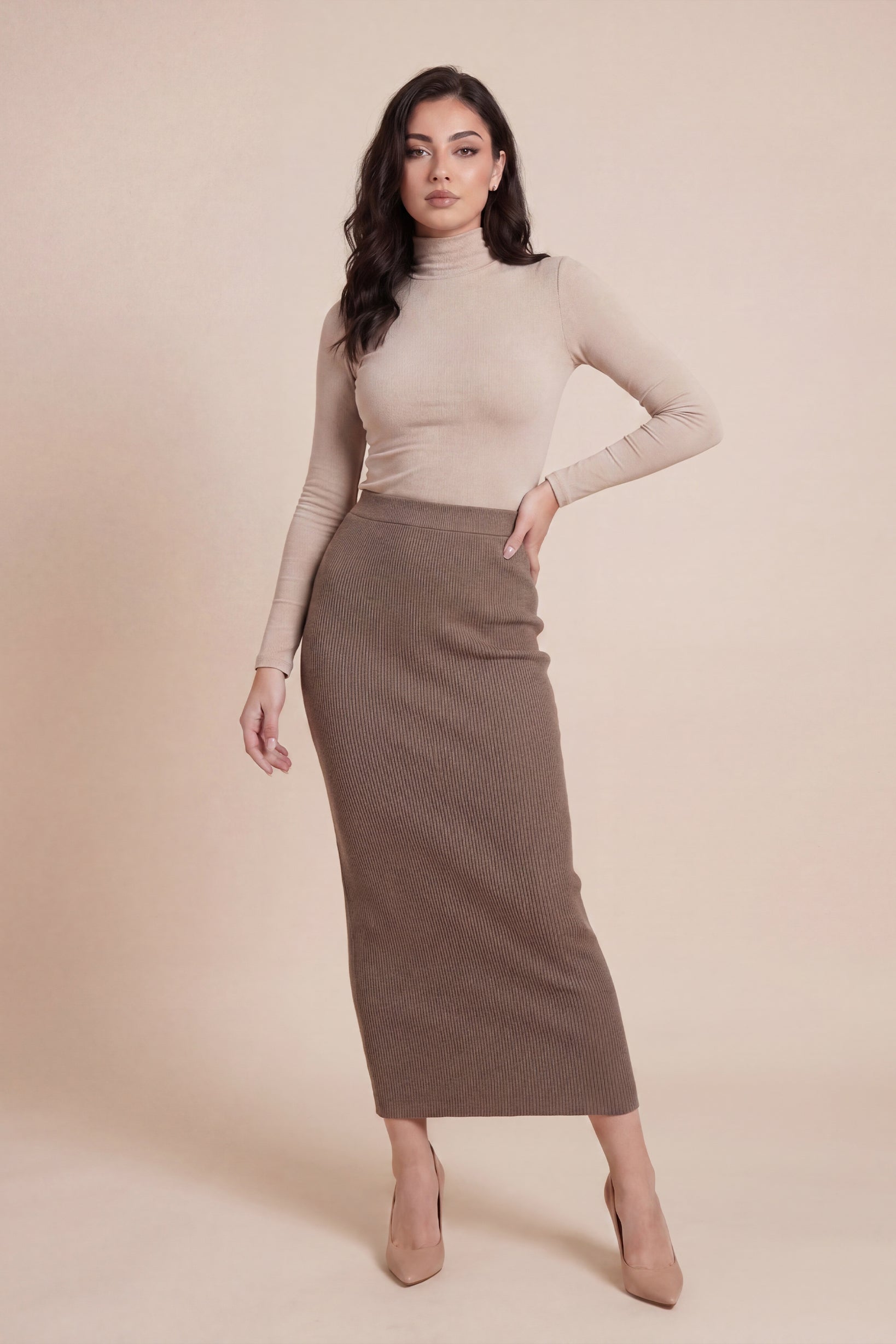 Ribbed Knit Skirt - Shades of Grey