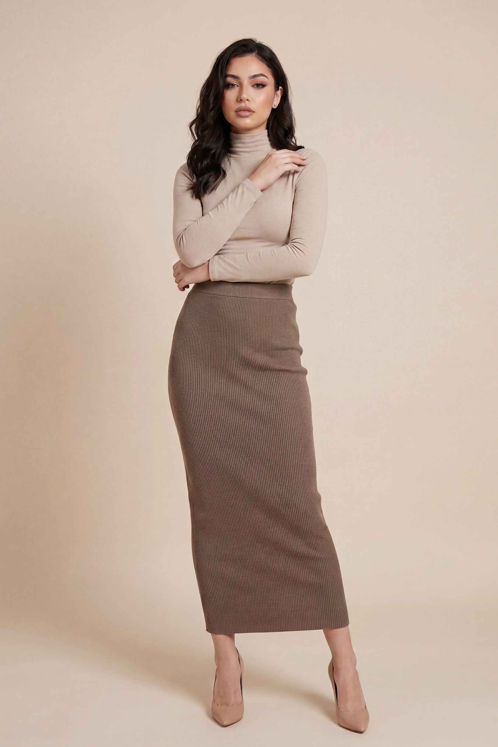 Ribbed Knit Skirt - Shades of Grey