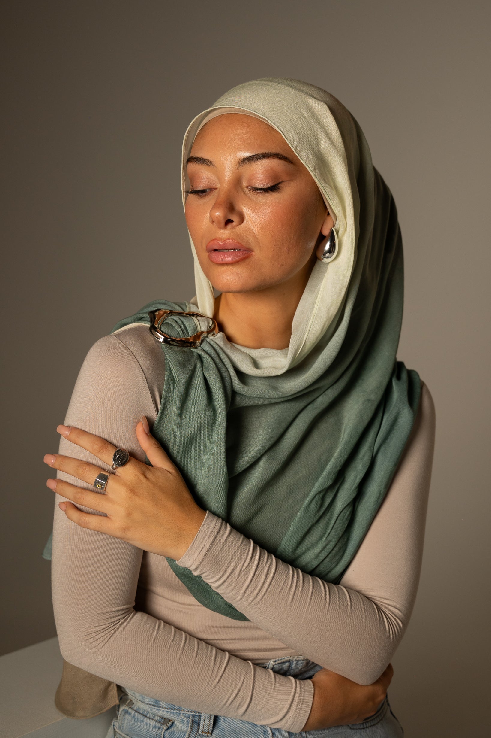 Printed Modal Shawl - Shades of Green