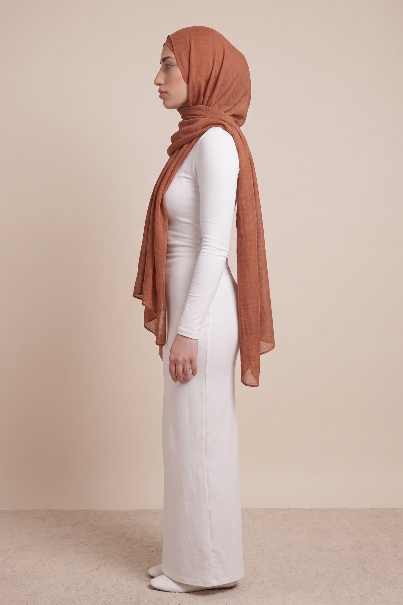 Cotton Tassleless Shawl - Shades of Light Brown