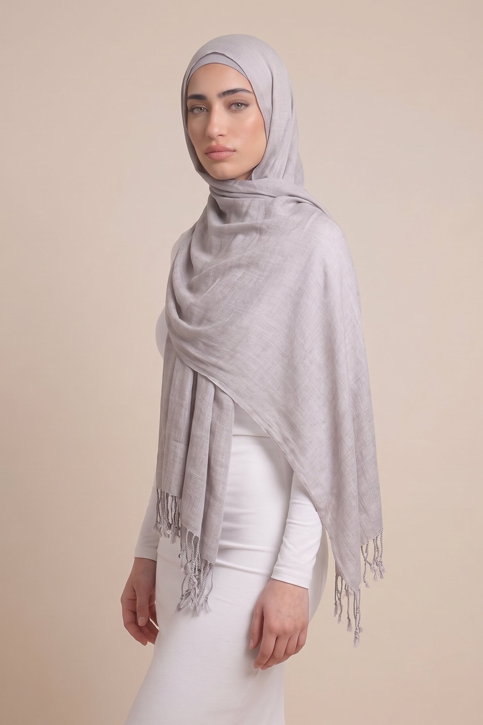 Cotton Tassel Twisted Shawl - Shades of Grey